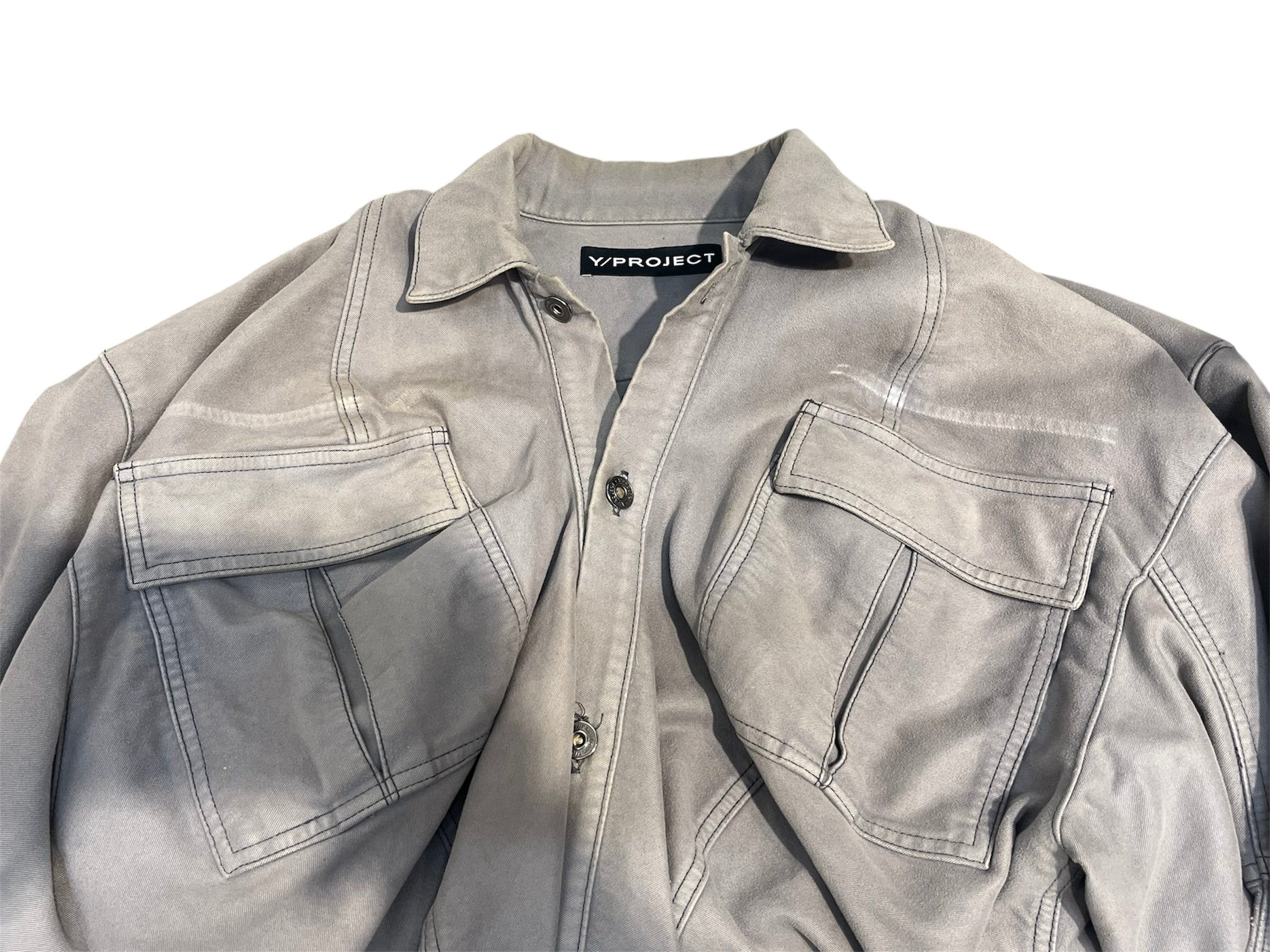 Y/PROJECT/LS Shirt/M/Cotton/GRY/cargo pockets twisted sleeves view 3