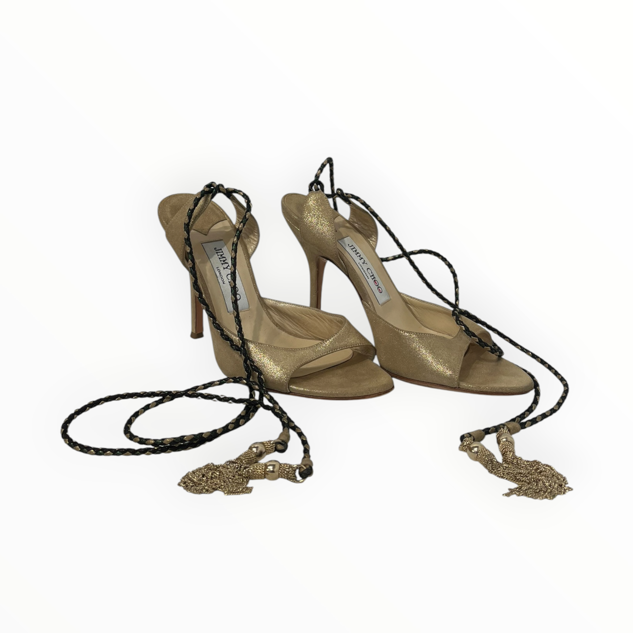 JIMMY CHOO/Heels/EU 37/Leather/GLD/THREADED STRAP TIE-IN view 1