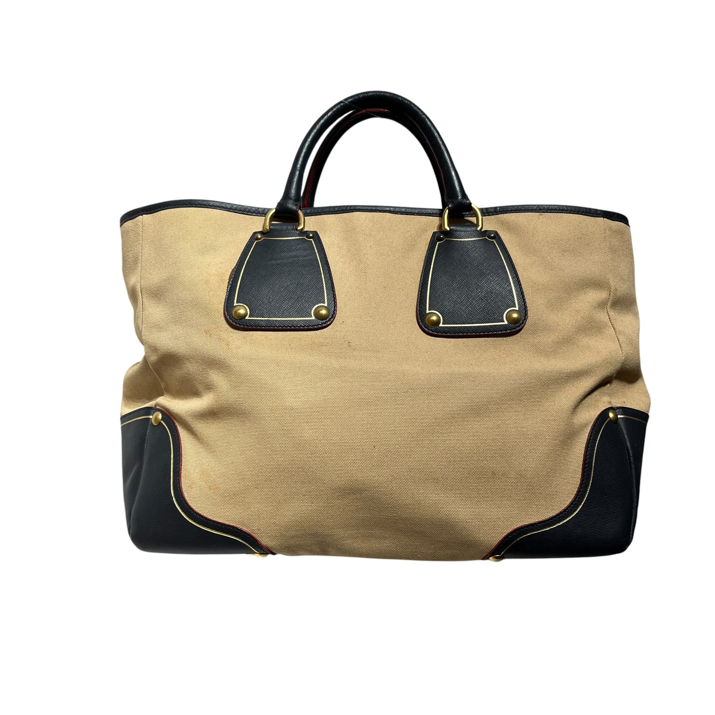 PRADA/Hand Bag/Leather/MLT/bicolor canvas bowler bag view 2