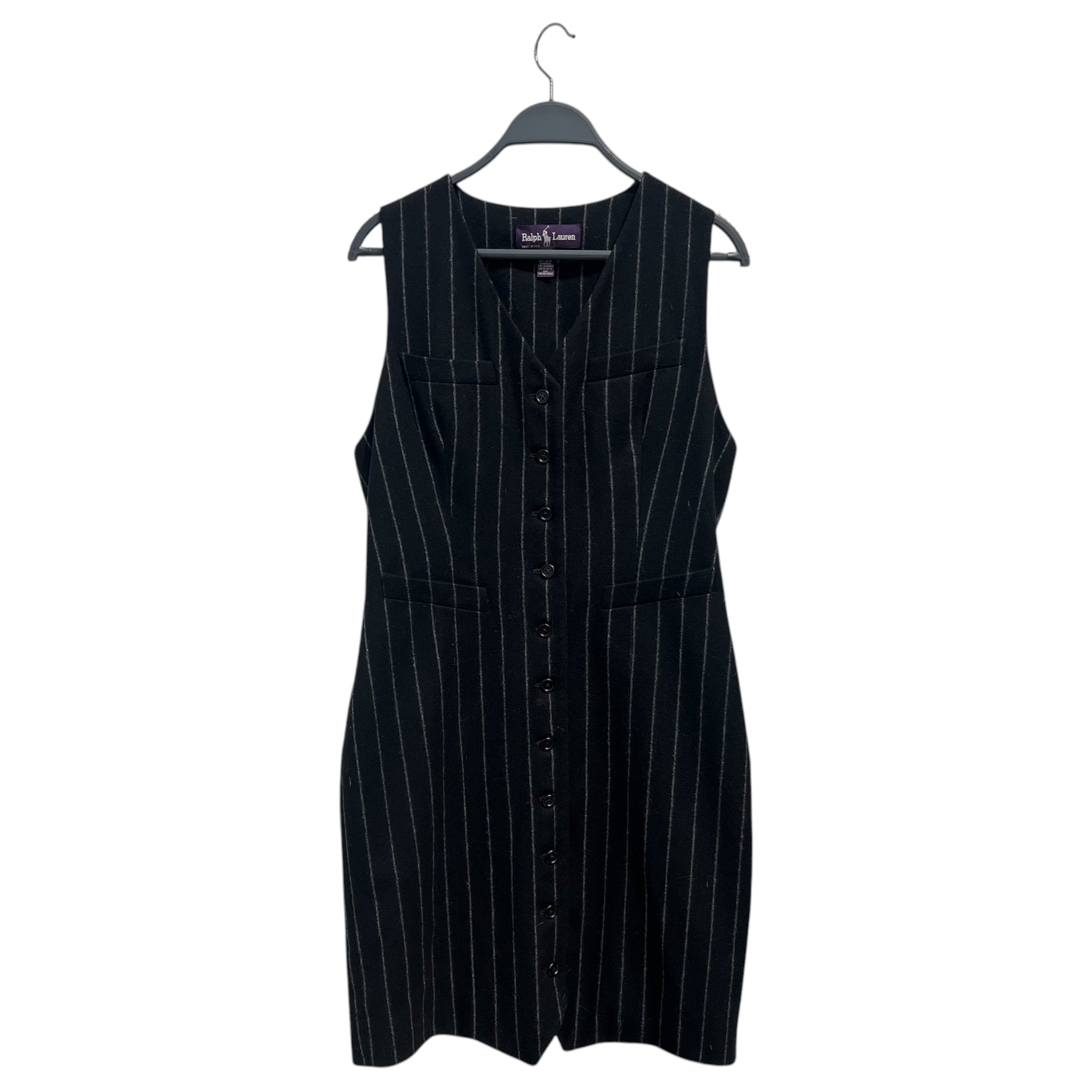 RALPH LAUREN PURPLE LABEL/Dress/8/Stripe/Wool/BLK/BUTTON UP BACKSTRAP view 1