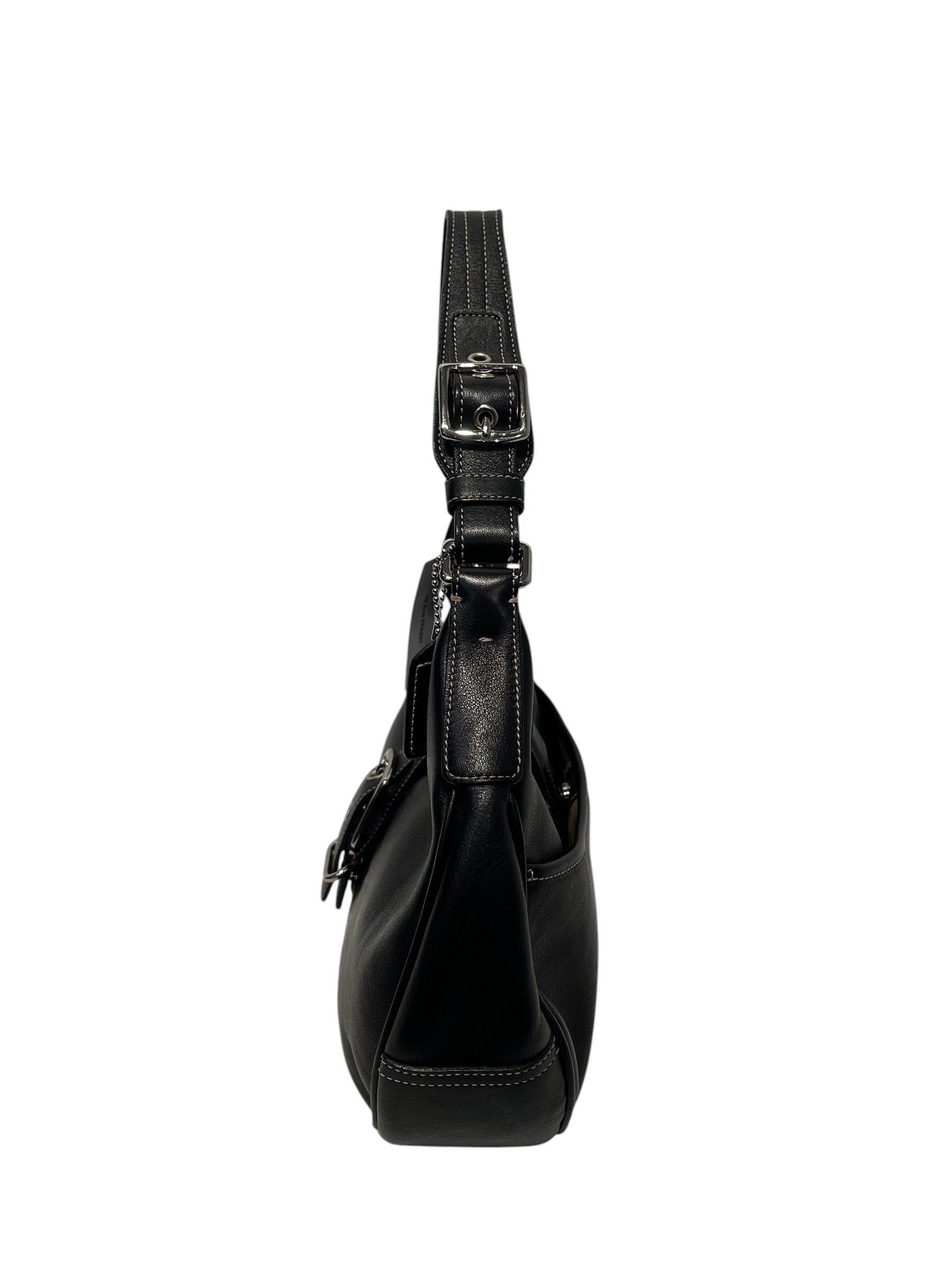 COACH/Bag/Leather/BLK/Hobo shoulder bag buckle strap view 4