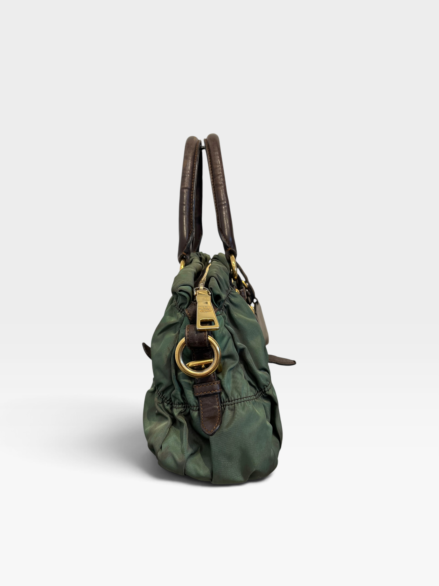 PRADA/Bag/Nylon/GRN/ruched satchel view 6