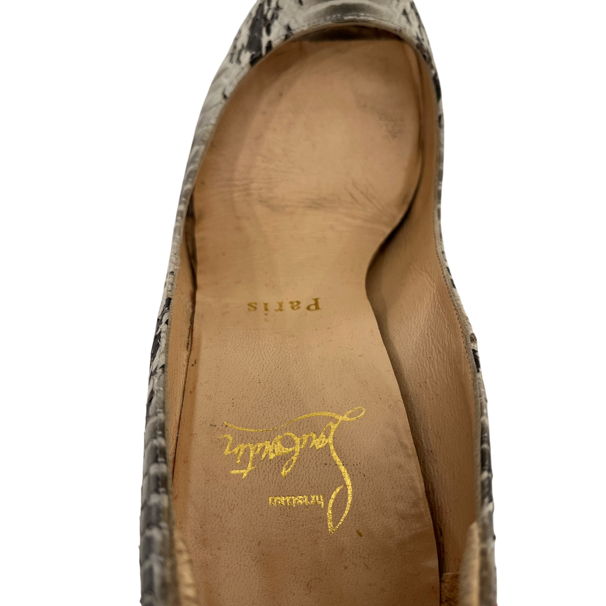 Christian Louboutin/Heels/EU 36/Animal Pattern/Leather/BEG/U-Tip/Beige Python Peep Toe Pumps view 3
