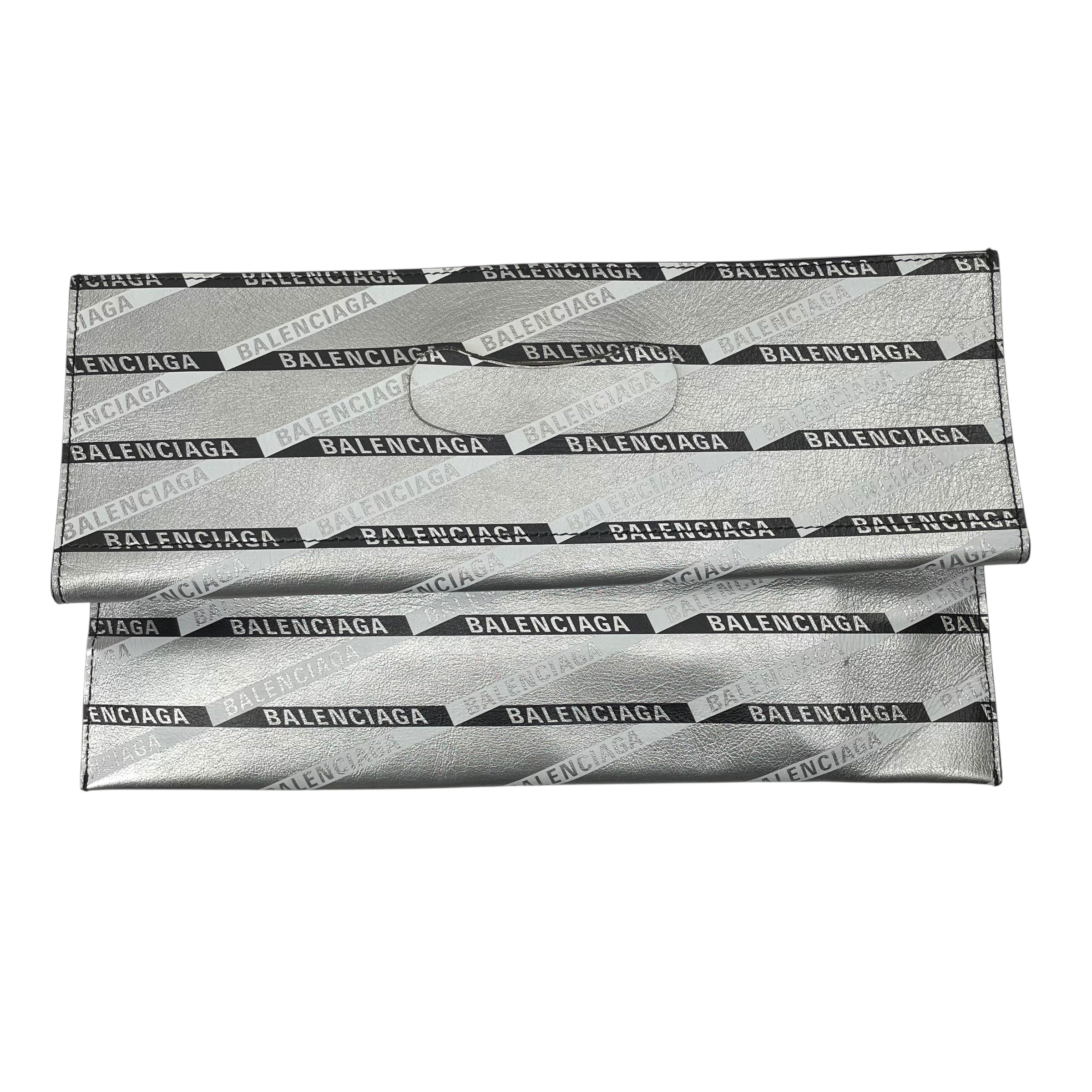 BALENCIAGA/Clutch Bag/All Over Print/Leather/SLV/MONOGRAM LOGO BLK+WHI view 1