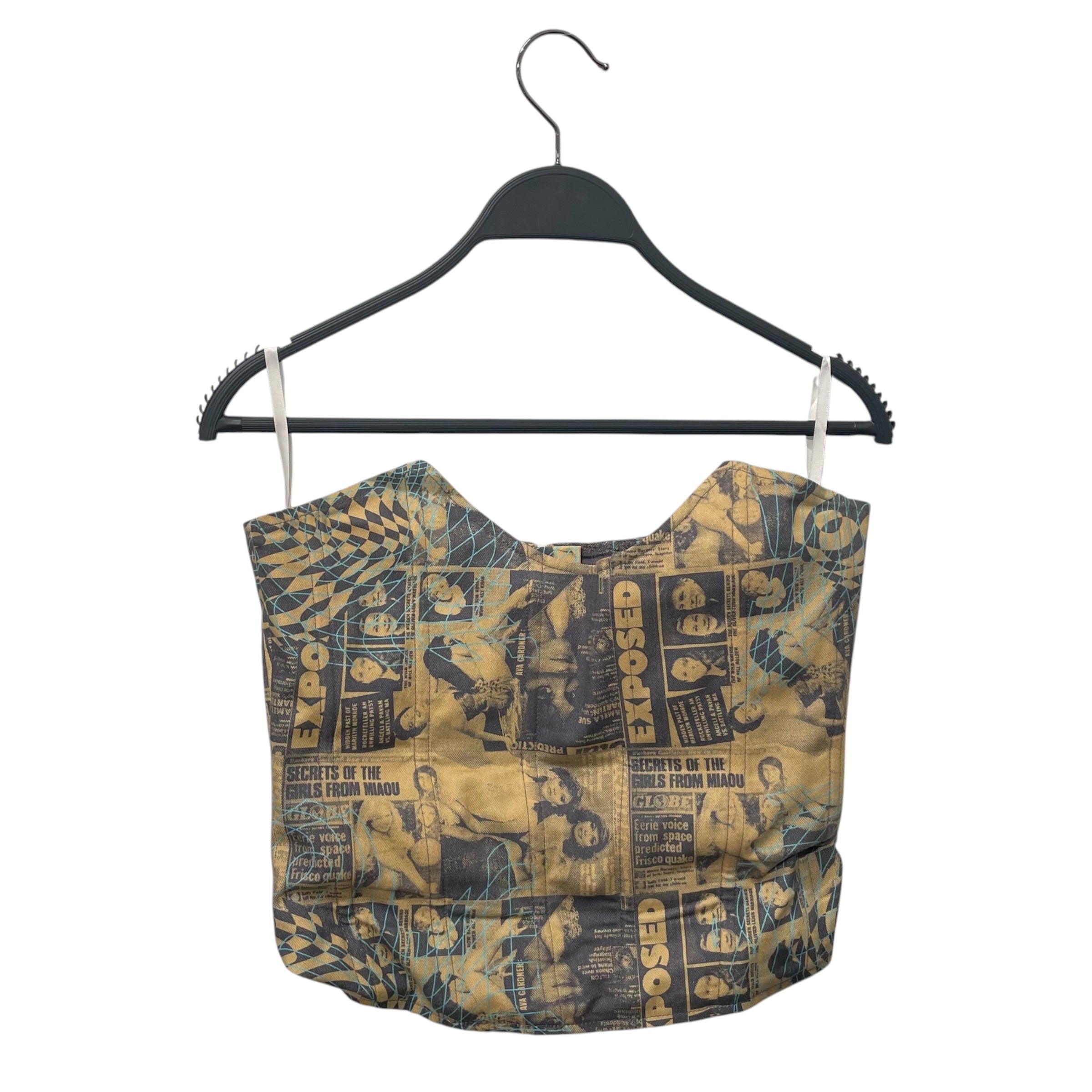miaou/Camisole/S/All Over Print/Cotton/YEL/newspaper print corset view 1