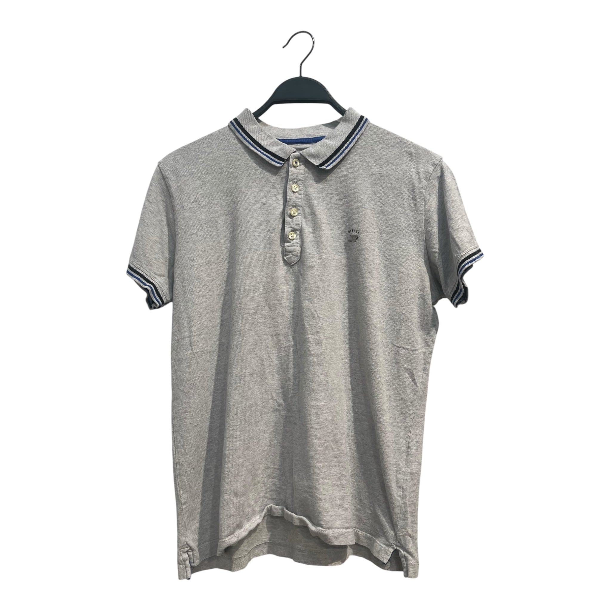 DIESEL/Polo Shirt/L/Cotton/GRY/blue stripe collar view 1