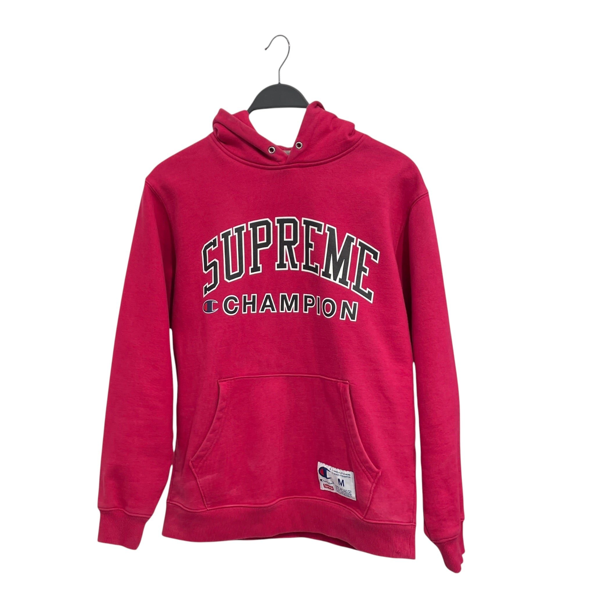 Supreme/Champion/Hoodie/M/Cotton/PNK/printed logo front view 1