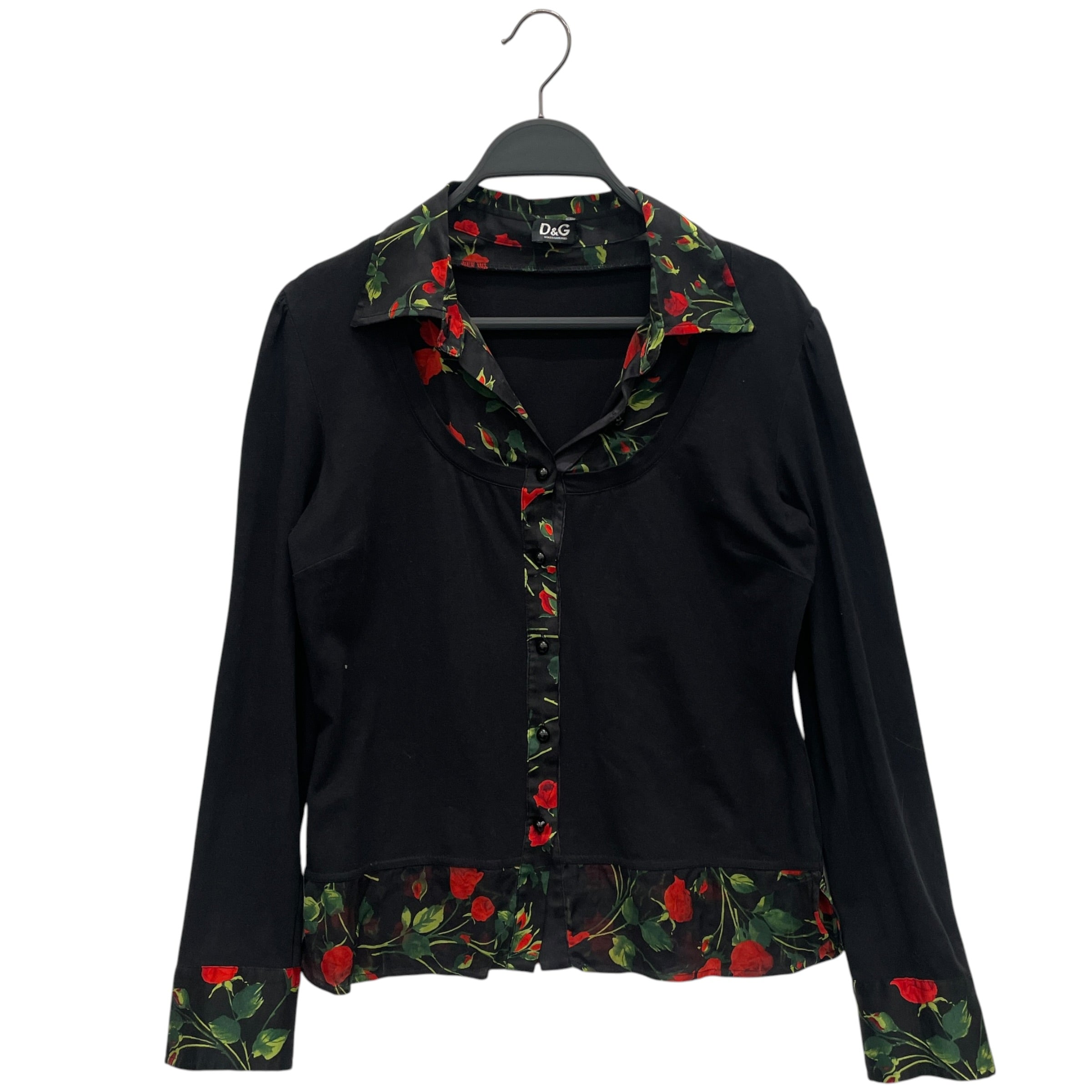 DOLCE&GABBANA/LS Blouse/L/Floral Pattern/Silk/BLK/Red Rose Cardigan Top V2 view 1