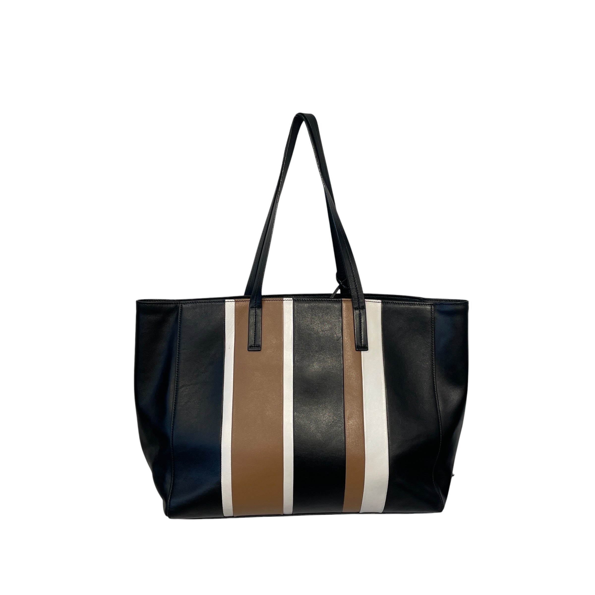 PRADA/Tote Bag/Stripe/Leather/BLK/WHITE/BROWN/TRI-COLOR view 1