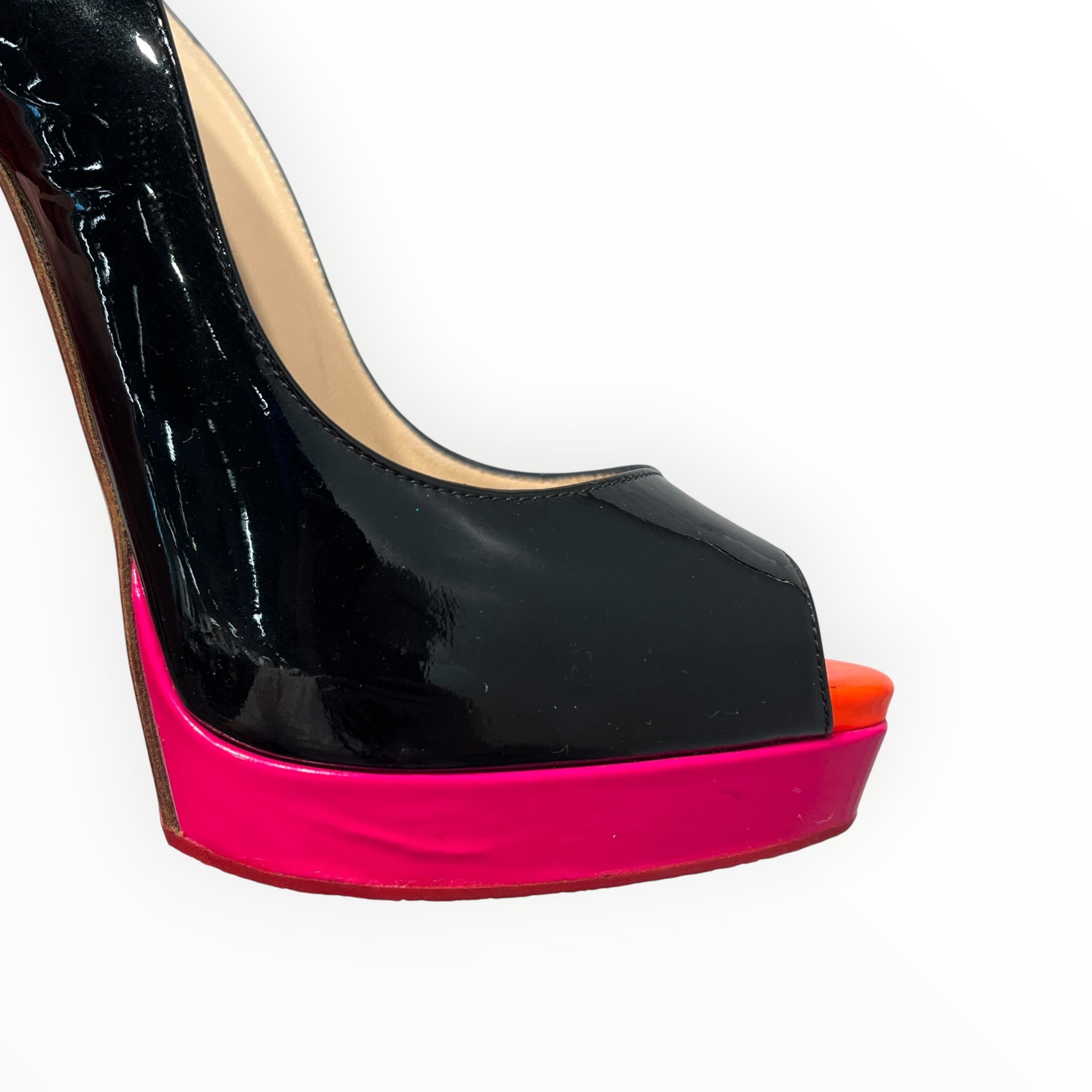 Christian Louboutin/Heels/EU 36.5/Leather/BLK/PEEP TOE/ORN/PINK view 4