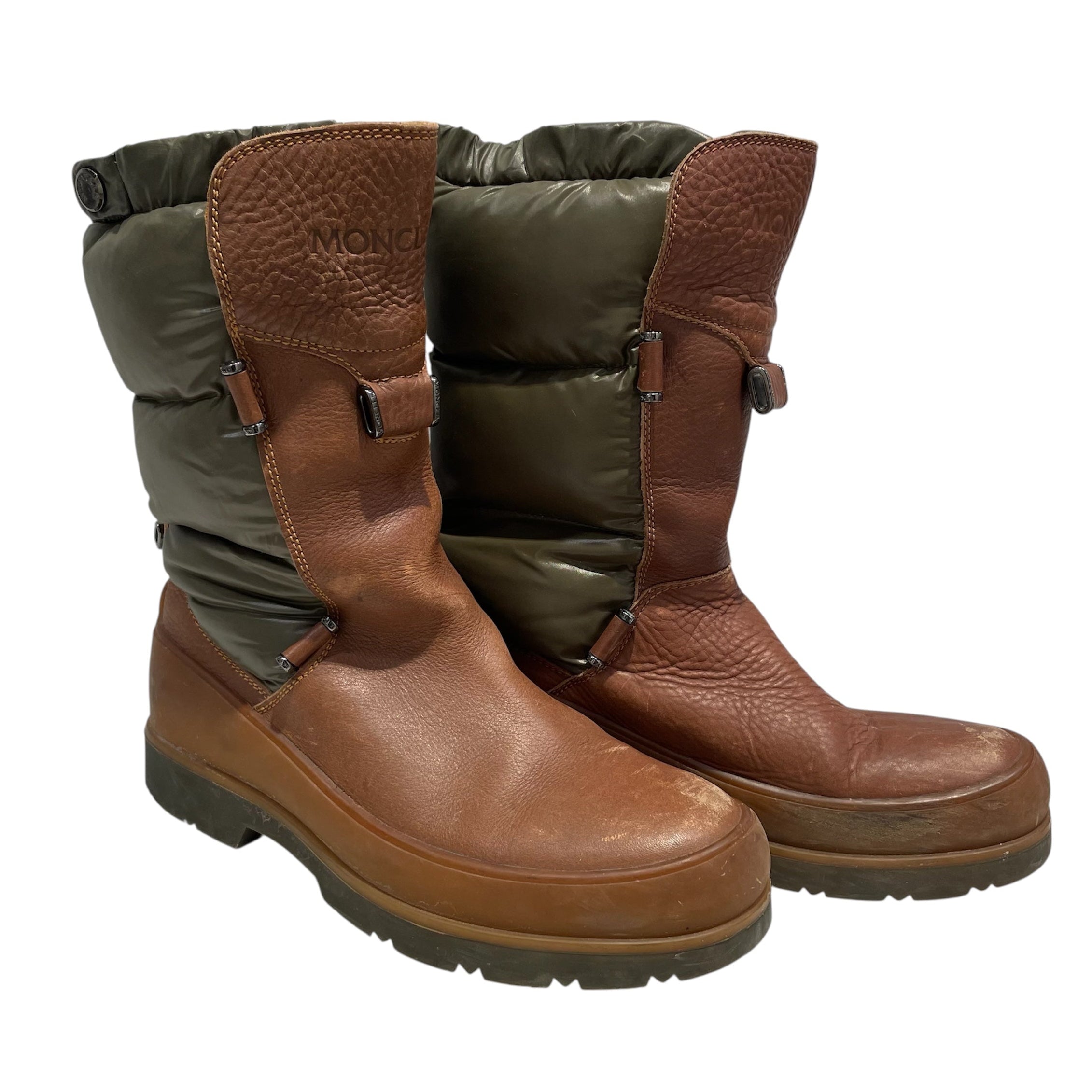 MONCLER/Pull-On Boots/US 8.5/Leather/BRW/BROWN/GRN PUFFER BOOTS view 1