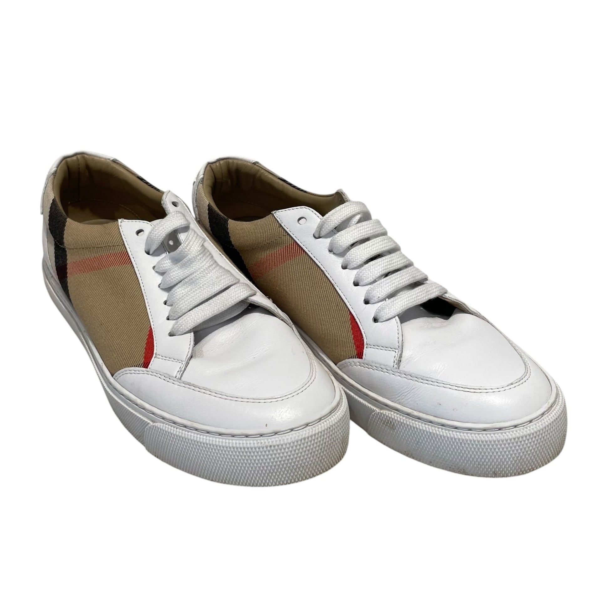 BURBERRY LONDON/Low-Sneakers/EU 37.5/Plaid/Leather/WHT/Burberry Salmond Check low-top view 1