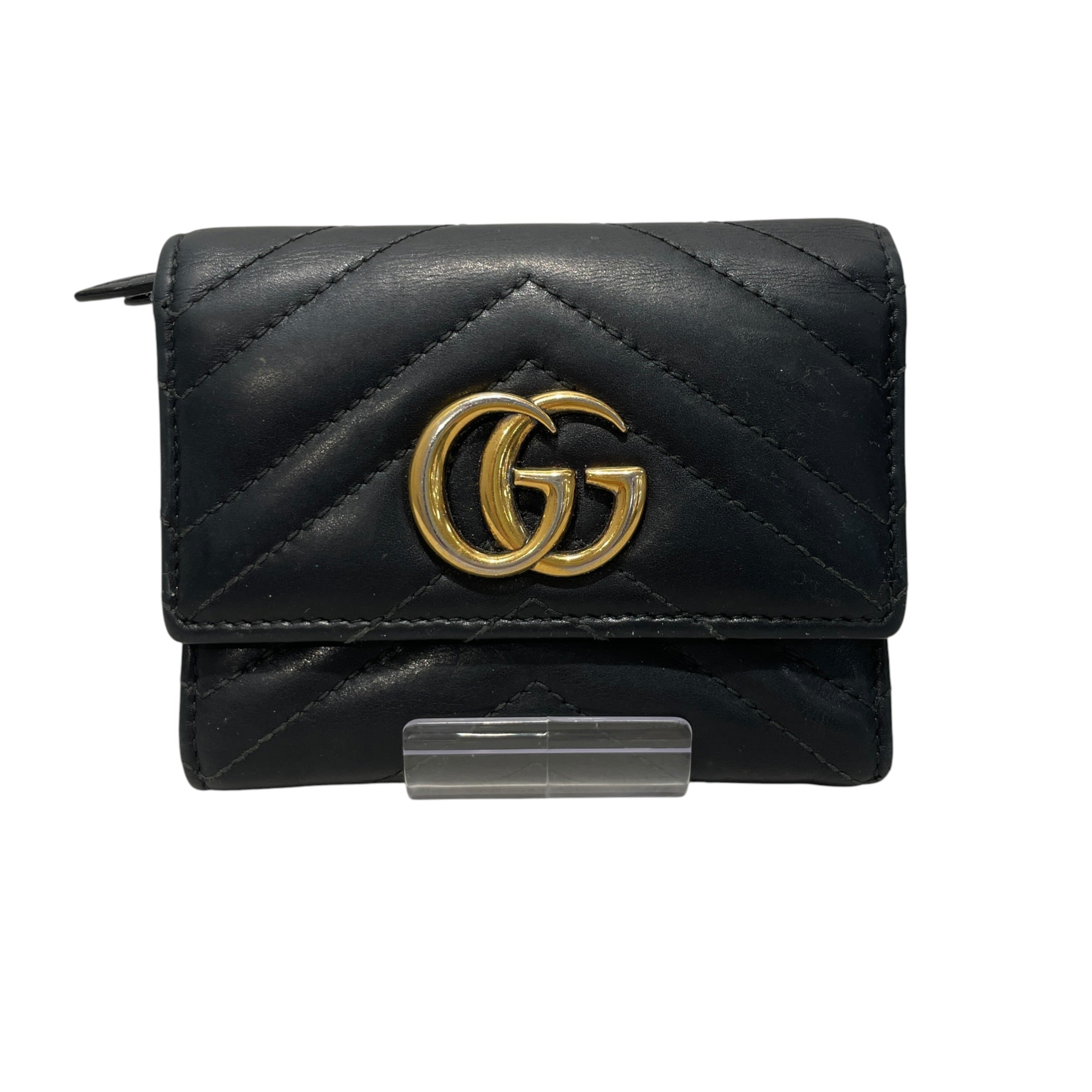 GUCCI/Trifold Wallet/Leather/BLK/M's/matelasse view 1