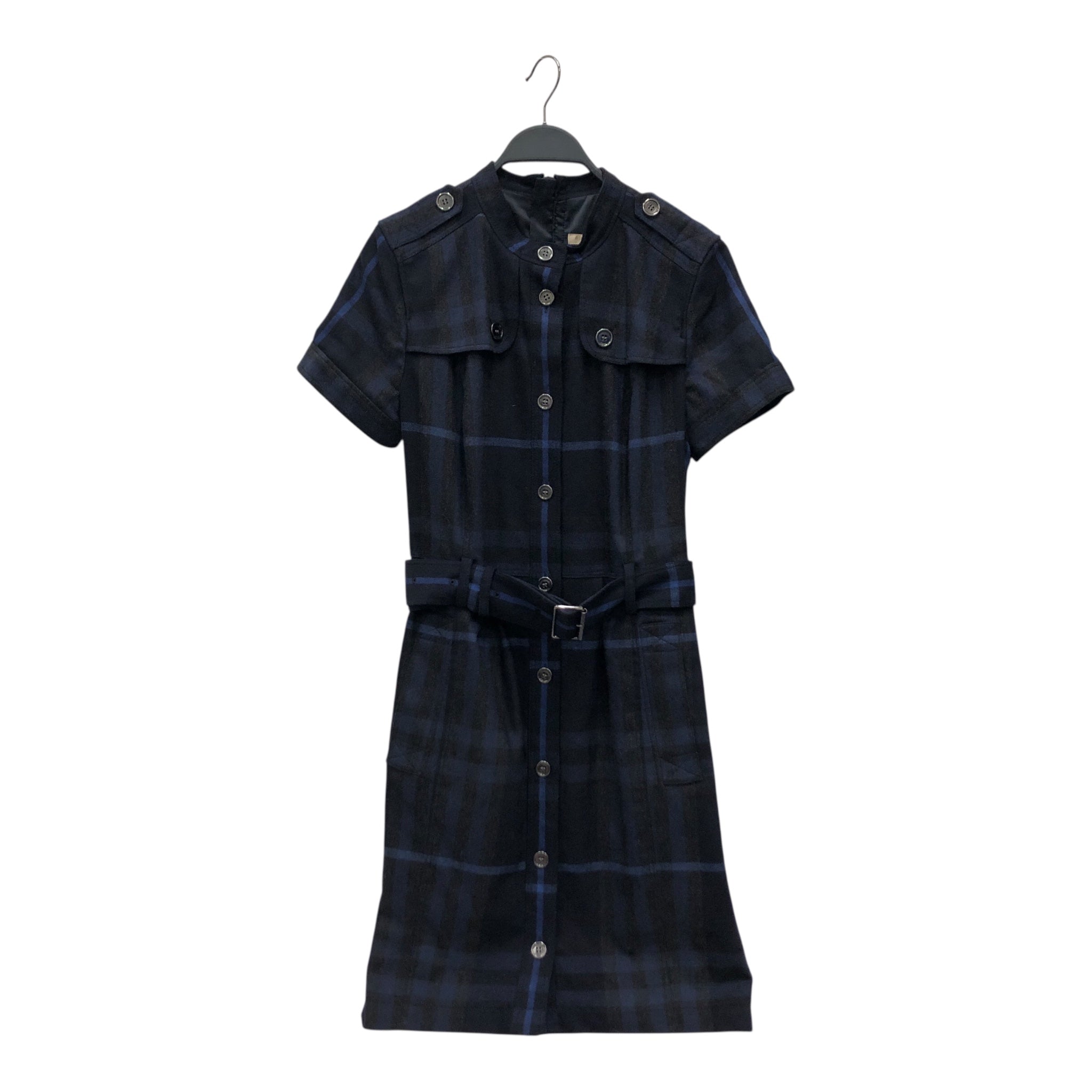 BURBERRY BRIT/SS Dress/12/Plaid/Wool/NVY/Metallic Buttons, Waist Belt view 1