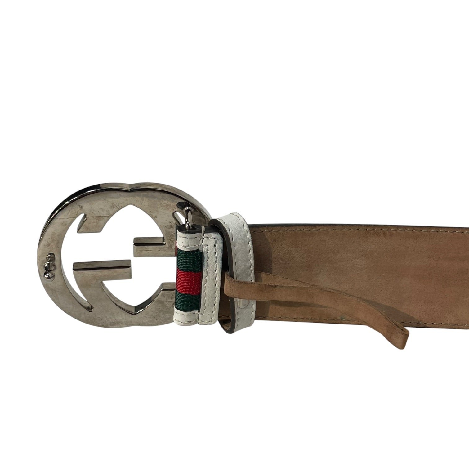 GUCCI/Belt/Leather/WHT/M's/INTERLOCKING G RED GREEN LINE view 3