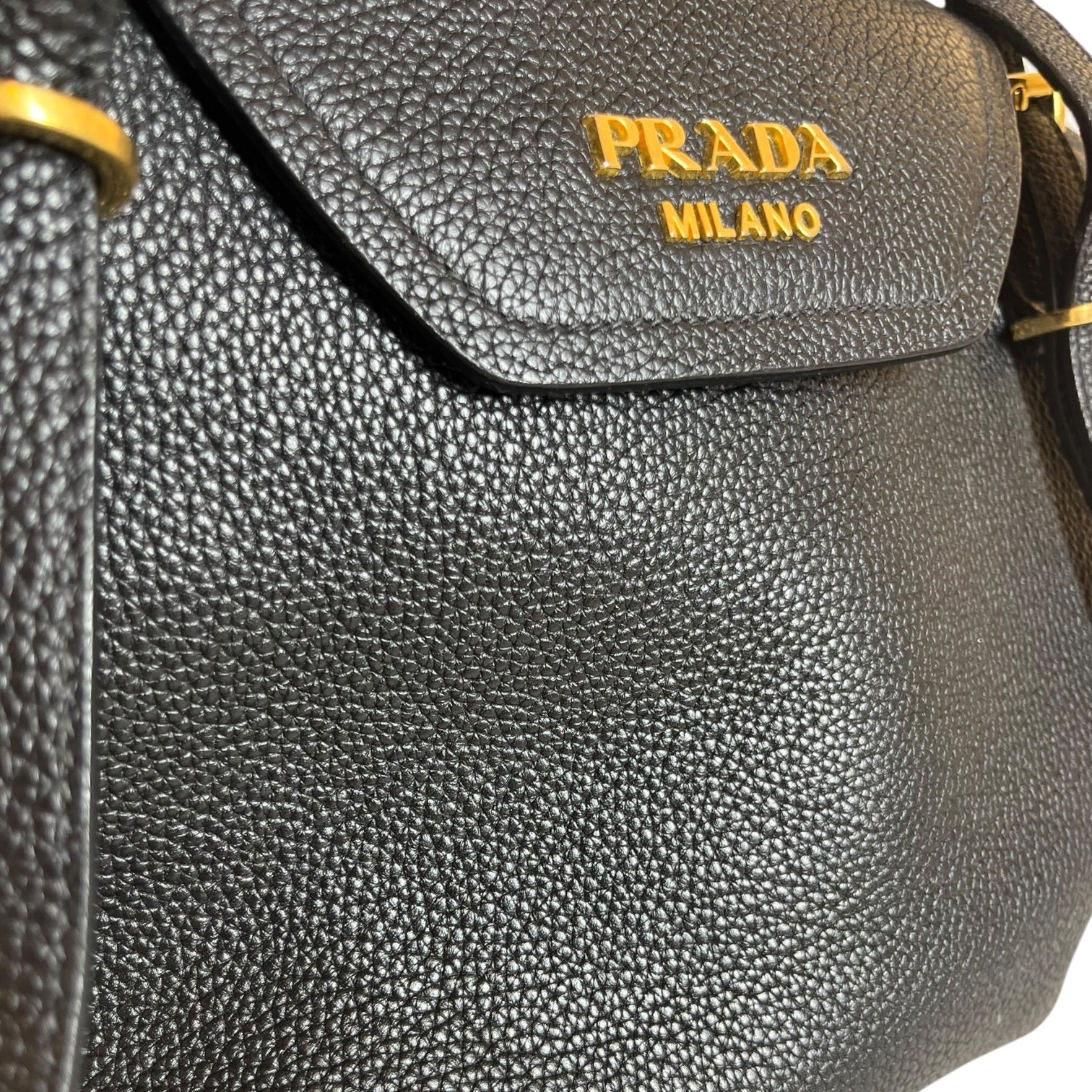 PRADA/Hand Bag/Leather/BLK/Vitello Daino view 4