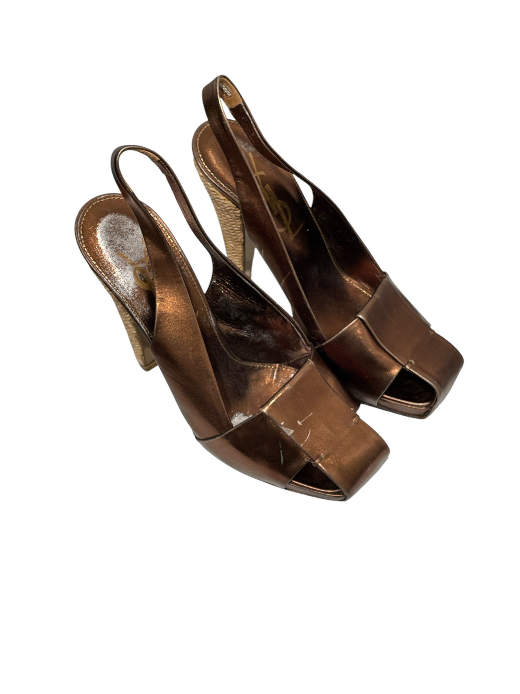 YVES SAINT LAURENT/Heels/EU 36.5/BRW/SLINGBACK, BASKET, SHIMMER view 1