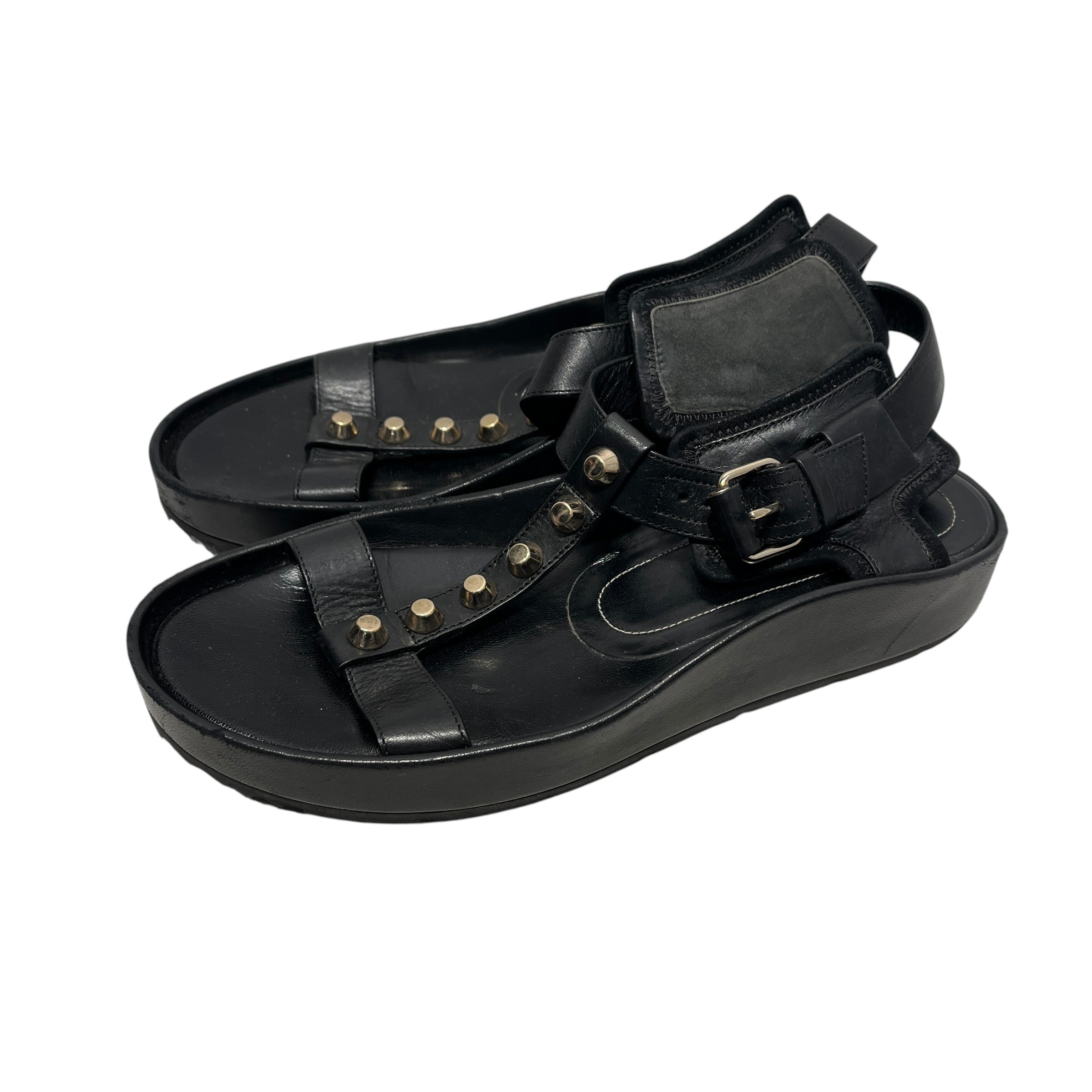 BALENCIAGA/Sandals/EU 37/Leather/BLK/Open-Toe/SLV Studded Gladiator Sandals view 1
