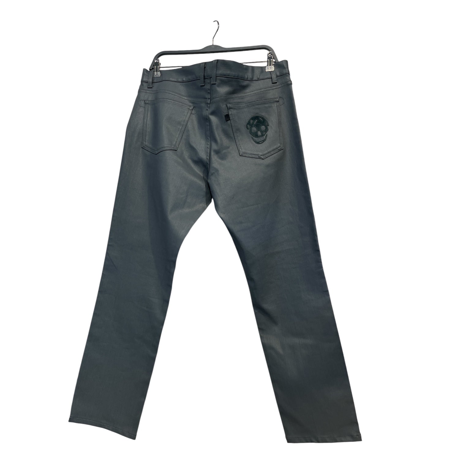 Alexander McQueen/Straight Pants/54/Cotton/GRY/Skull Patch Waxed Denim view 2