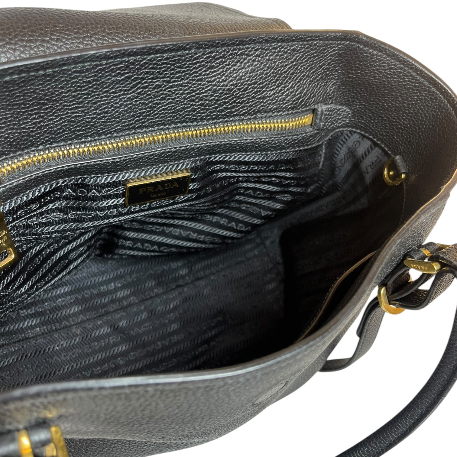 PRADA/Hand Bag/Leather/BLK/Vitello Daino view 6