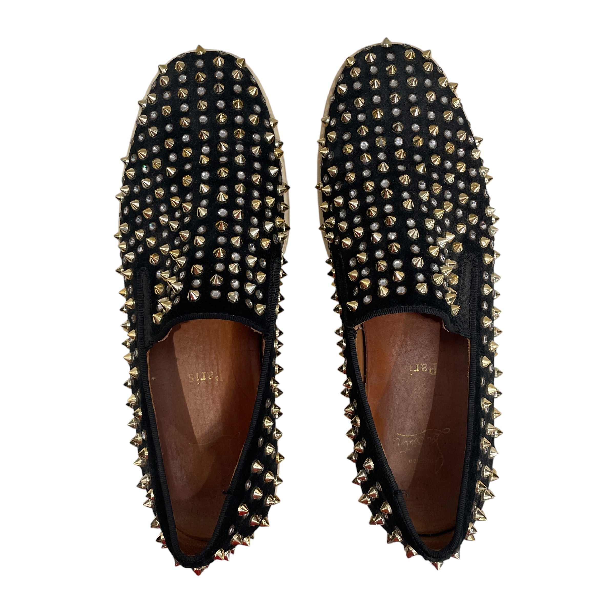 Christian Louboutin/Low-Sneakers/EU 44/Suede/BLK/GOLD STUDS/PEARL STUDS view 3