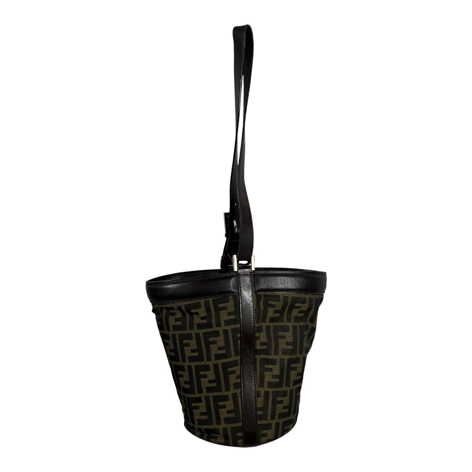 FENDI/Hand Bag/Monogram/Cotton/BRW/Leather Trim Bucket Bag view 2