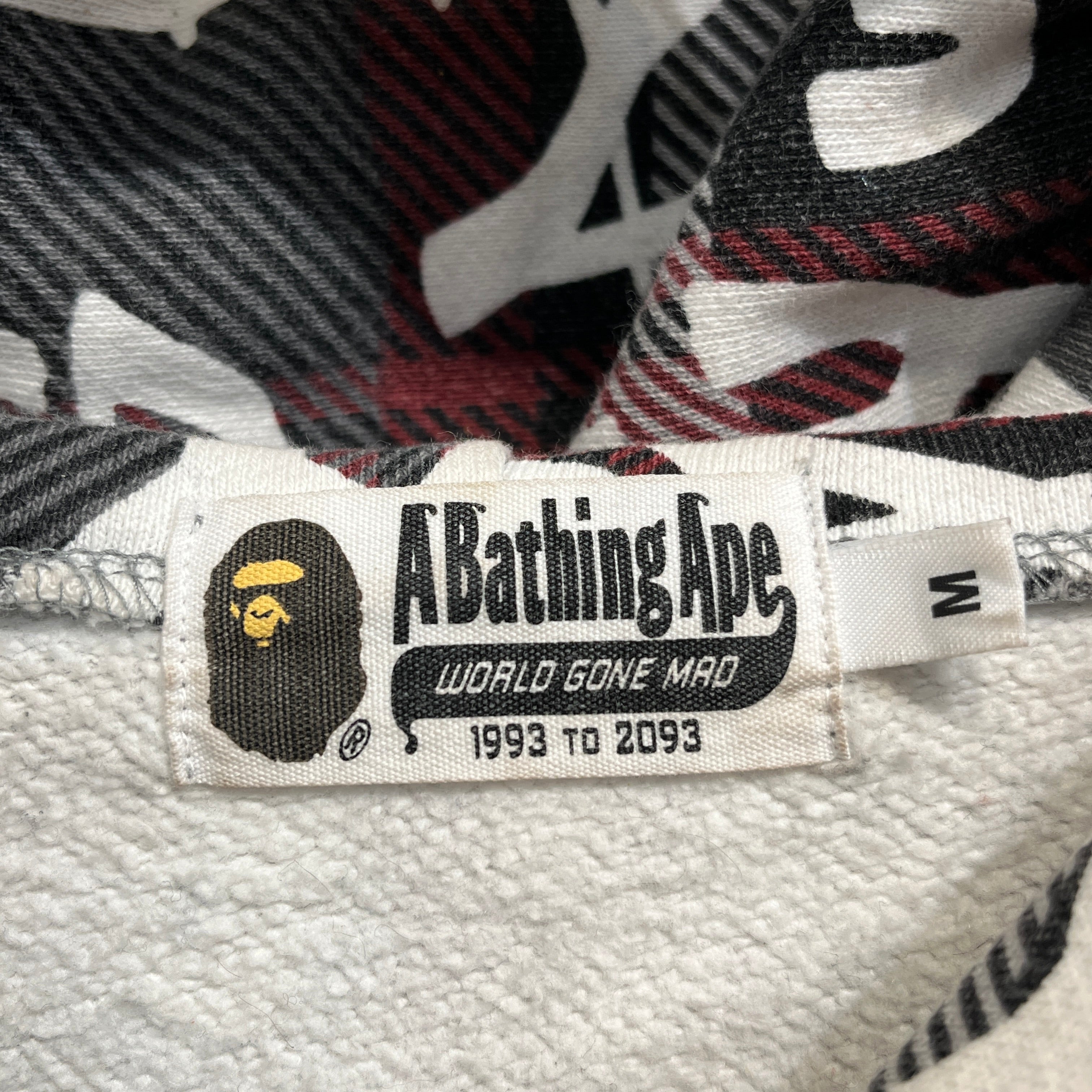 A BATHING APE/Zip Up Hoodie/M/All Over Print/Cotton/RED/Garffiti Check Full Zip view 3