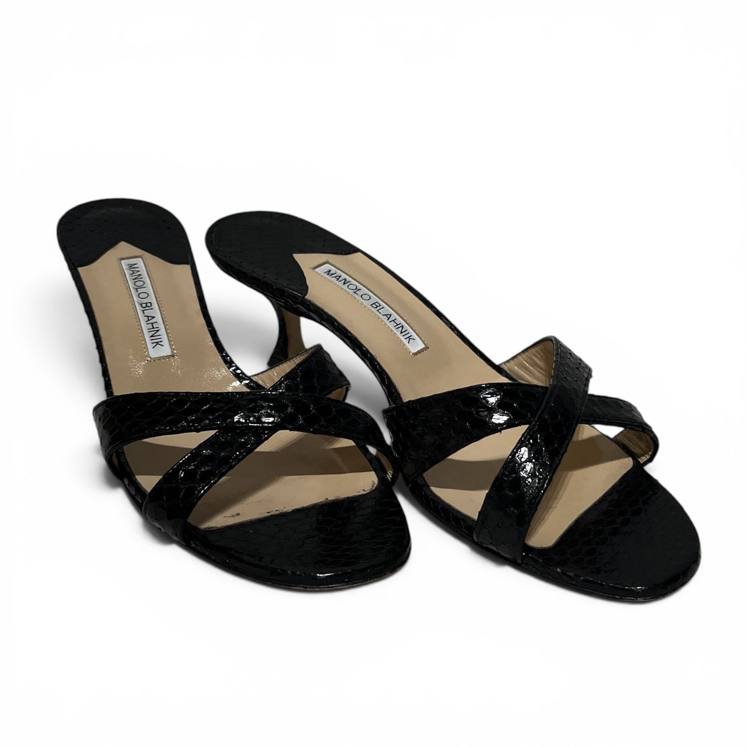 MANOLO BLAHNIK/Heels/EU 39.5/Animal Pattern/Leather/BLK/Open-Toe/callamu view 1