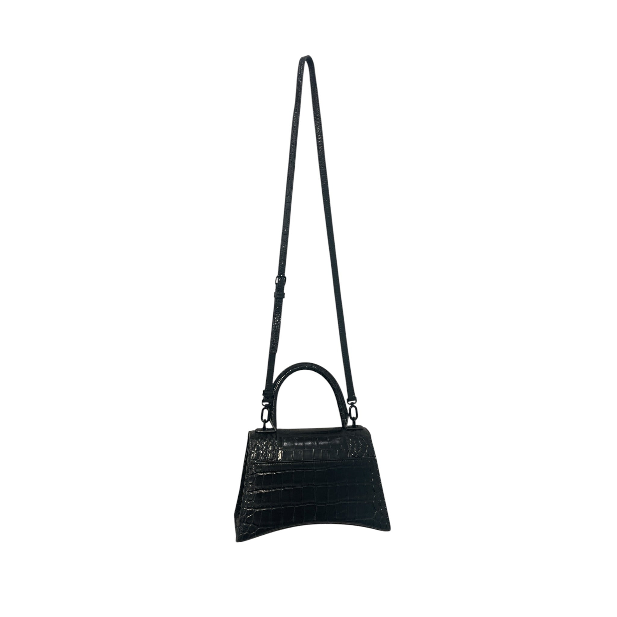 BALENCIAGA/Cross Body Bag/Leather/BLK/Croc Embossed Hourglass view 2