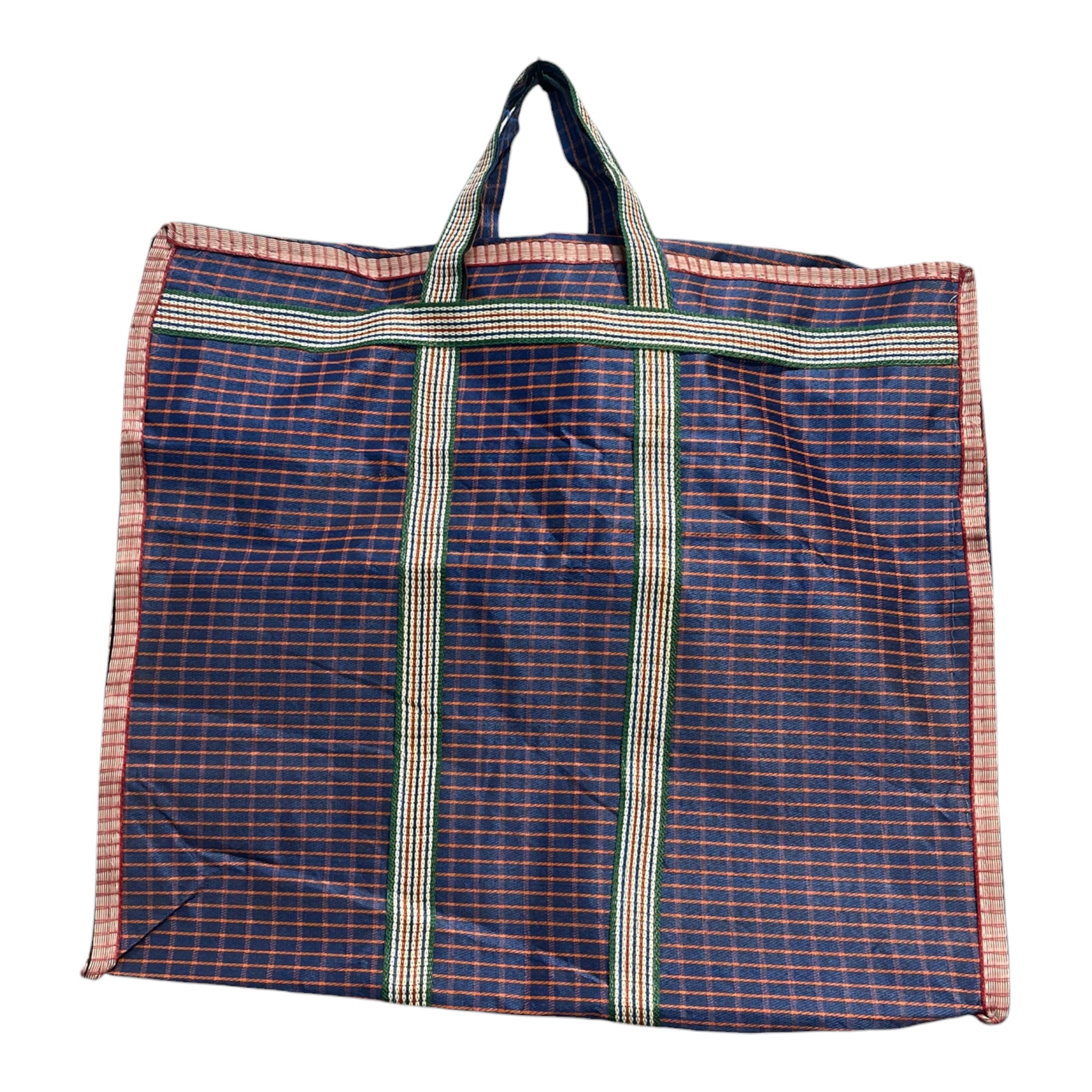 BODE/Tote Bag/Plaid/Nylon/NVY/orange stripe grocery bag view 2