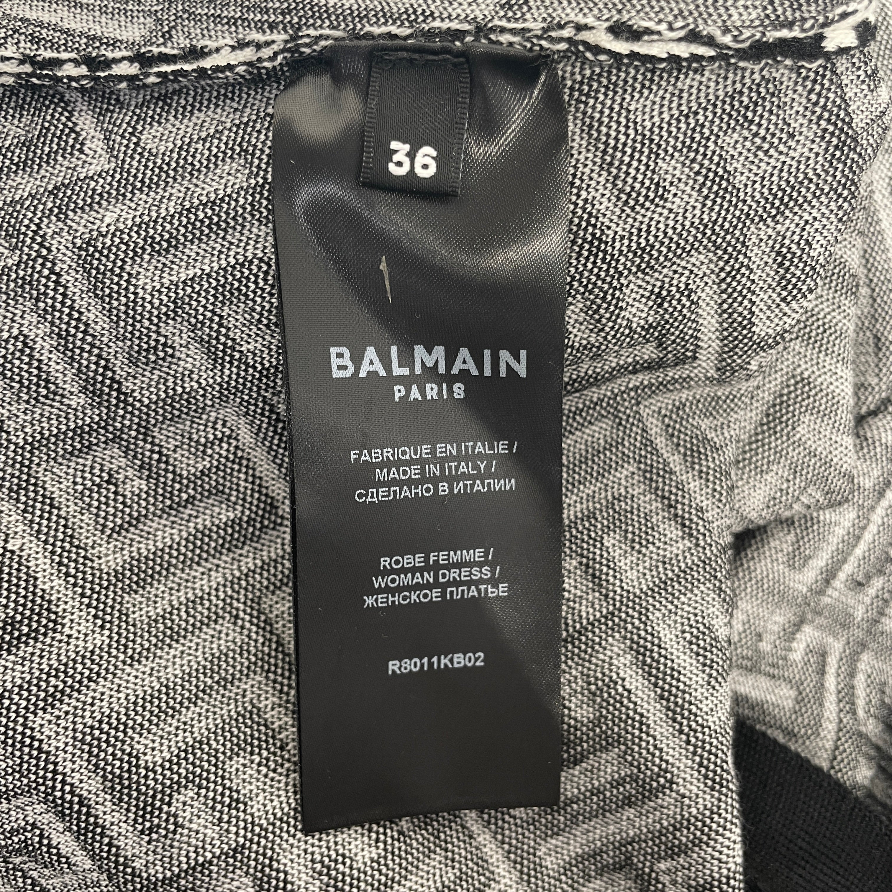 BALMAIN/LS Dress/36/Monogram/Wool/WHT/Mini Length/jacquard konit mini view 4