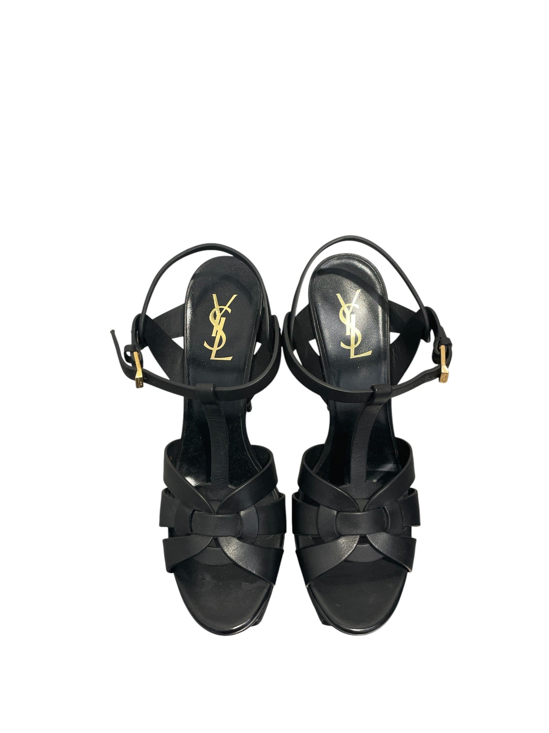 SAINT LAURENT/Heels/EU 40/Leather/BLK/TRIBUTE/GOLD BUCKLE view 3