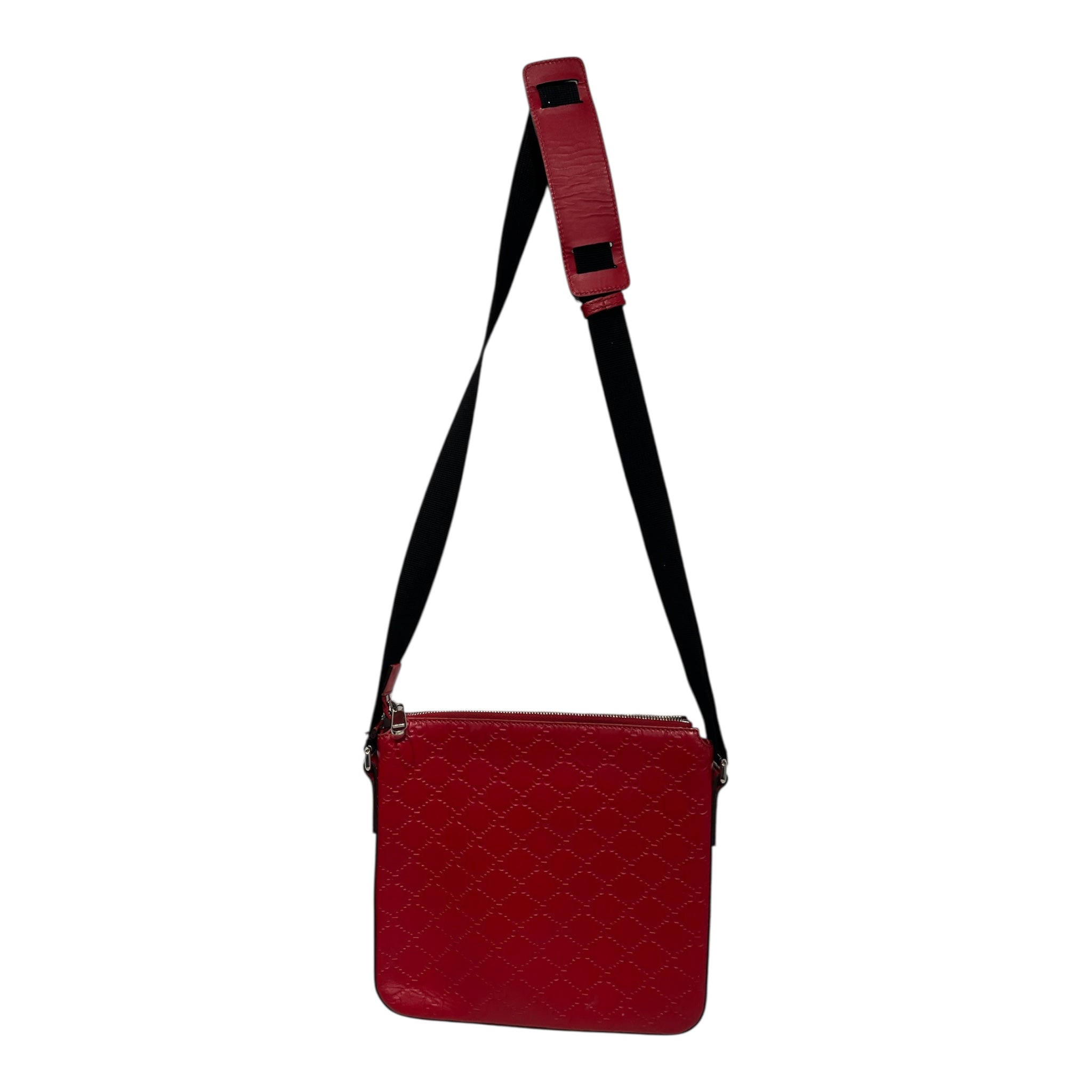 GUCCI/Cross Body Bag/Monogram/Leather/RED/gg signature messenger view 2