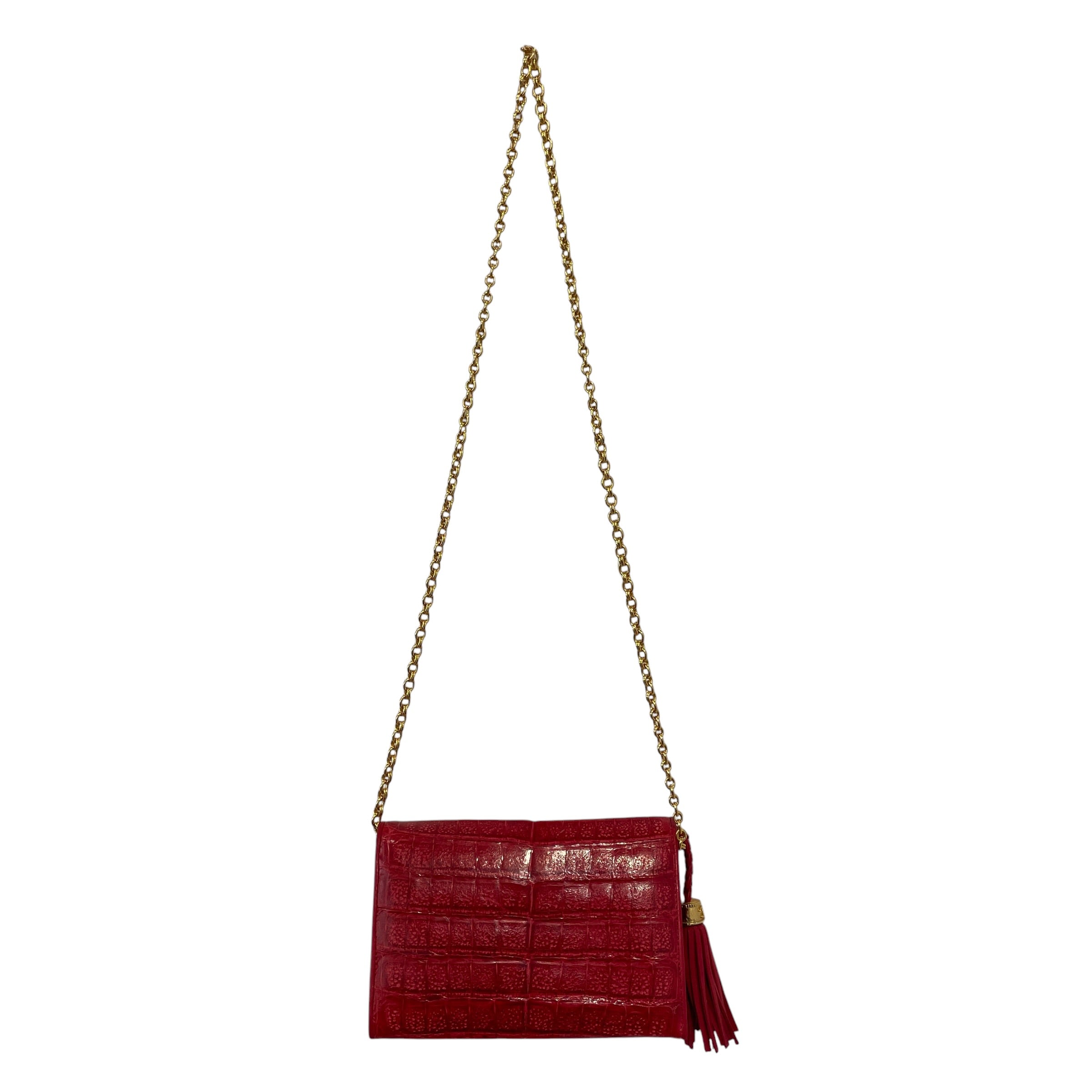CHANEL/Cross Body Bag/Leather/RED/Crocodile Bag w/ Tassel view 3