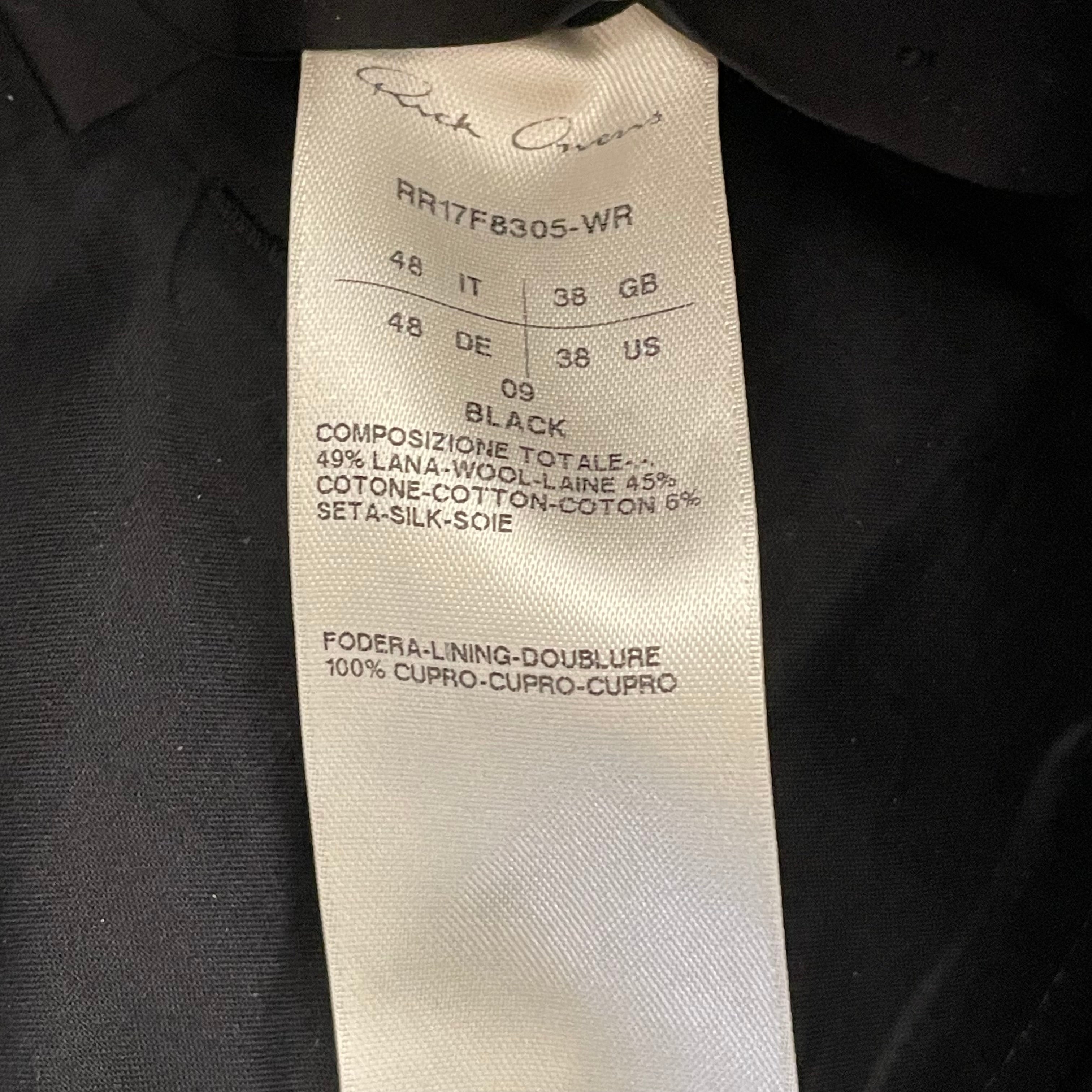 Rick Owens/Slacks/38/Wool/BLK/RR17F8305-WR view 3
