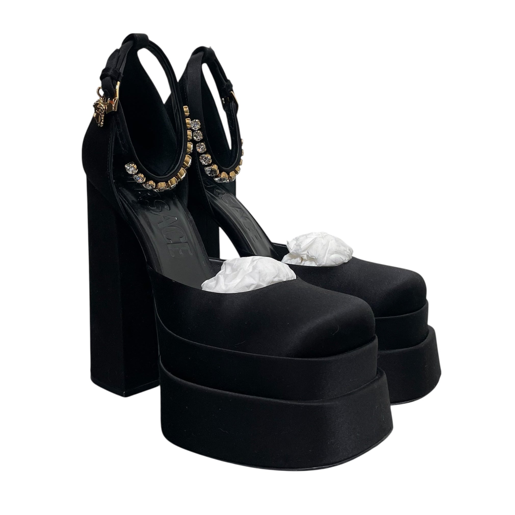 VERSACE/Heels/EU 38.5/BLK/MEDUSA AEVITAS SILK HEELS view 1