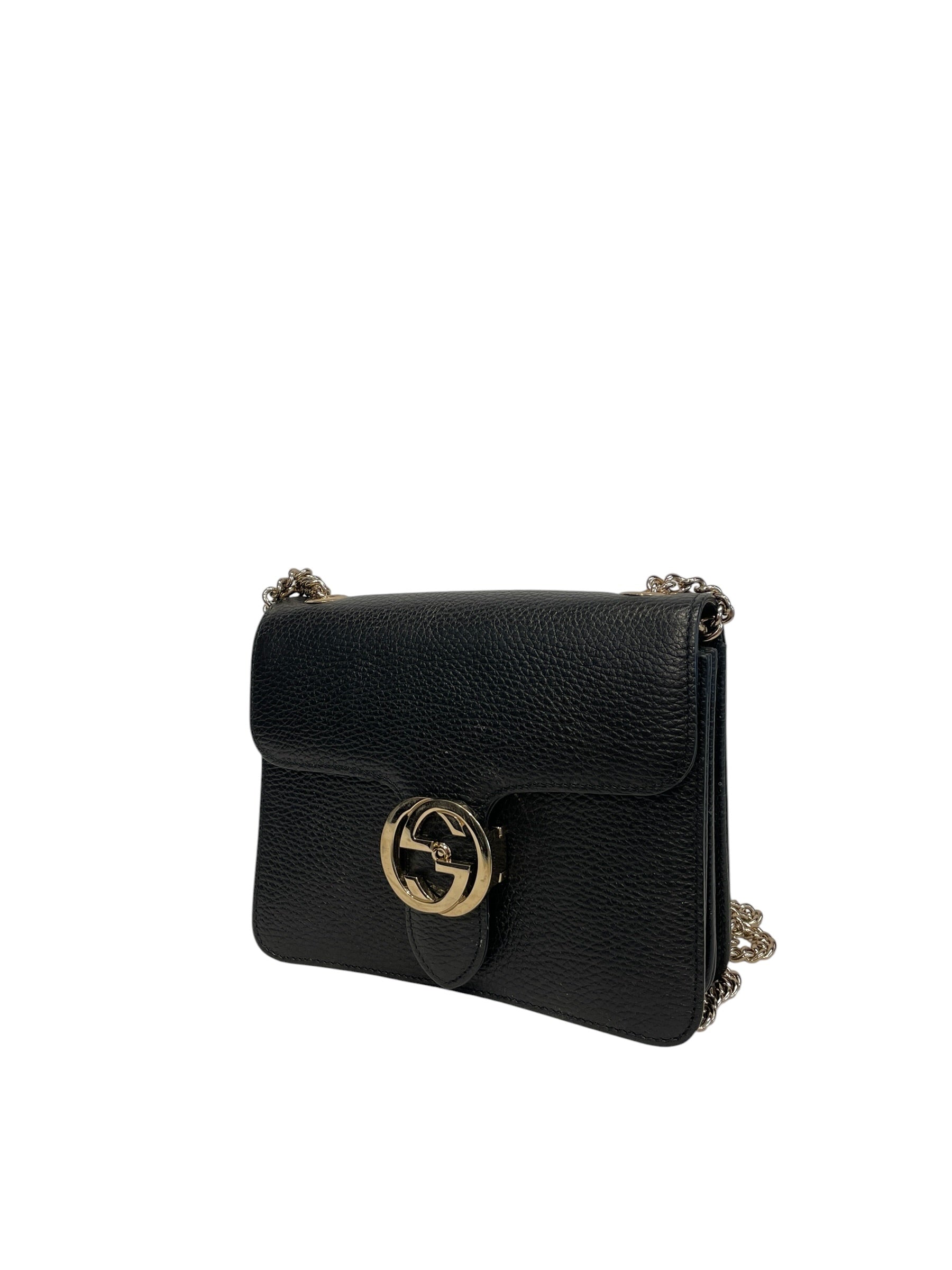 GUCCI/Cross Body Bag/Leather/BLK/INTERLOCKING CHAIN SHOULDER view 3