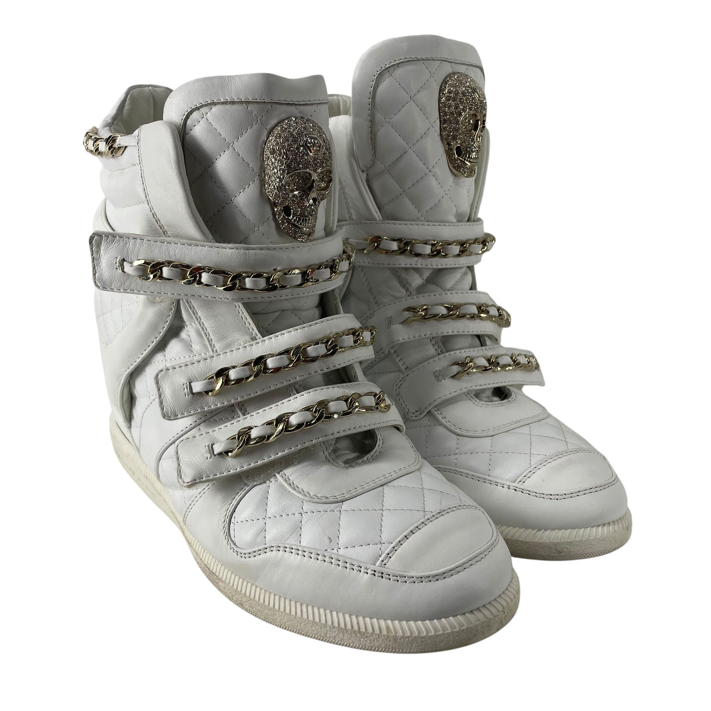 PHILIPP PLEIN/Hi-Sneakers/EU 42/Leather/WHT/Wedge Heel/VELCRO / SKULL / CHAIN view 1