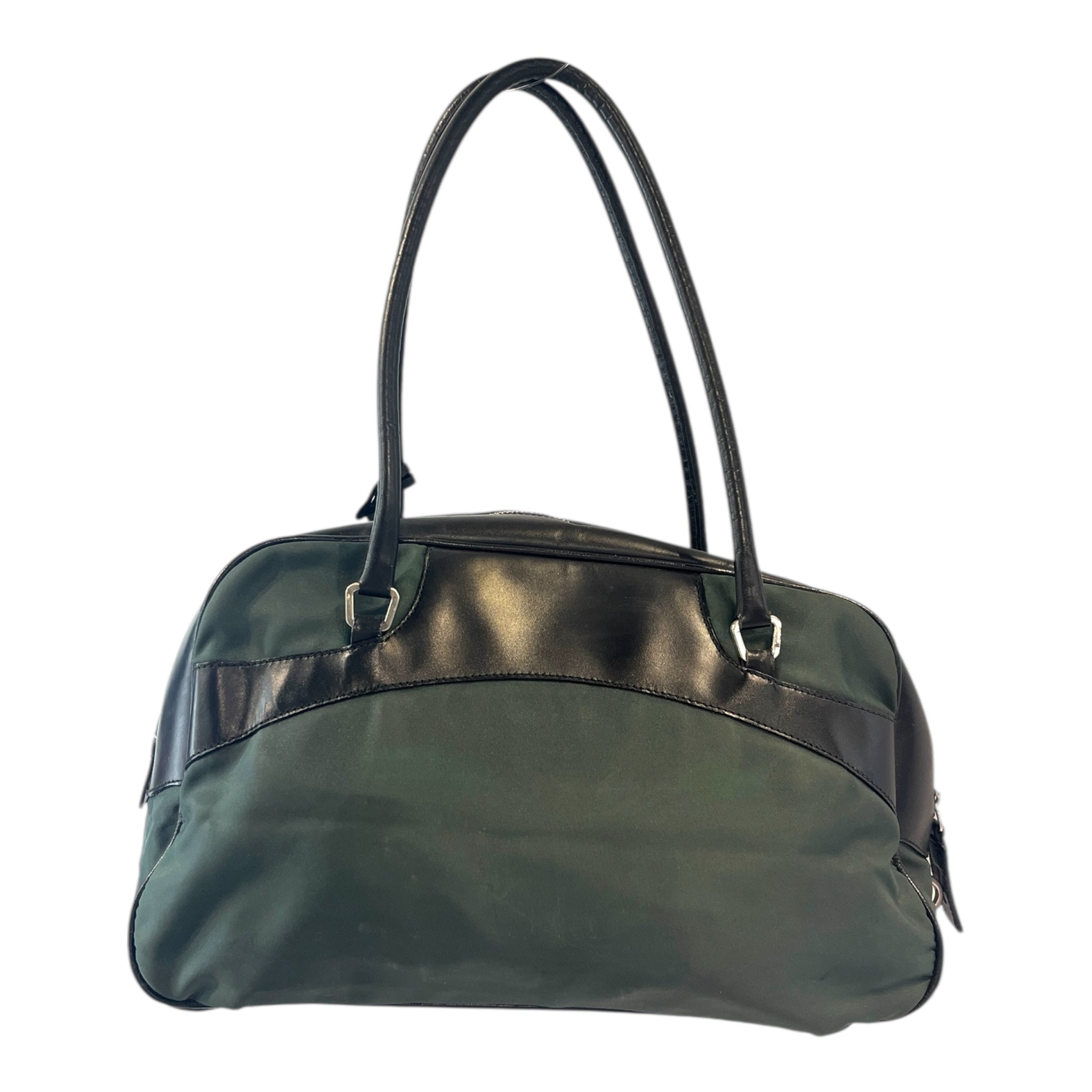 PRADA/Hand Bag/M/Border/Leather/GRN/tessuto bowler fob/lock view 2