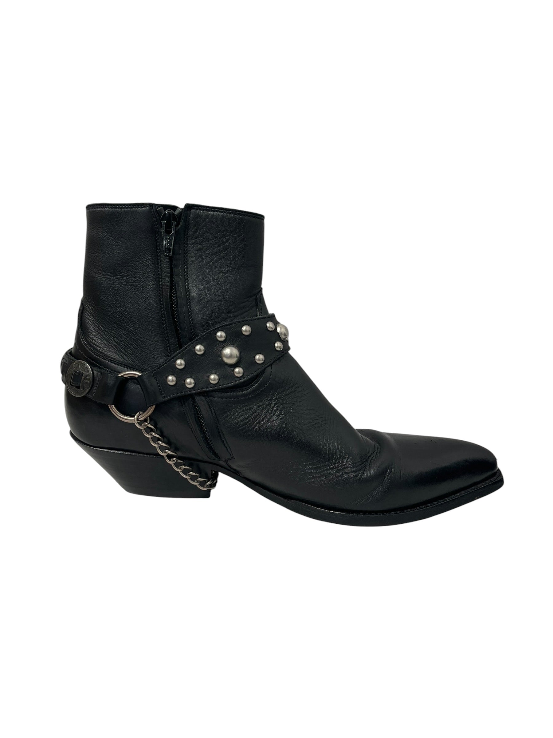 SAINT LAURENT/Boots/EU 42.5/Leather/BLK/SANTIAG SILVER HARNESS BOOTS view 4