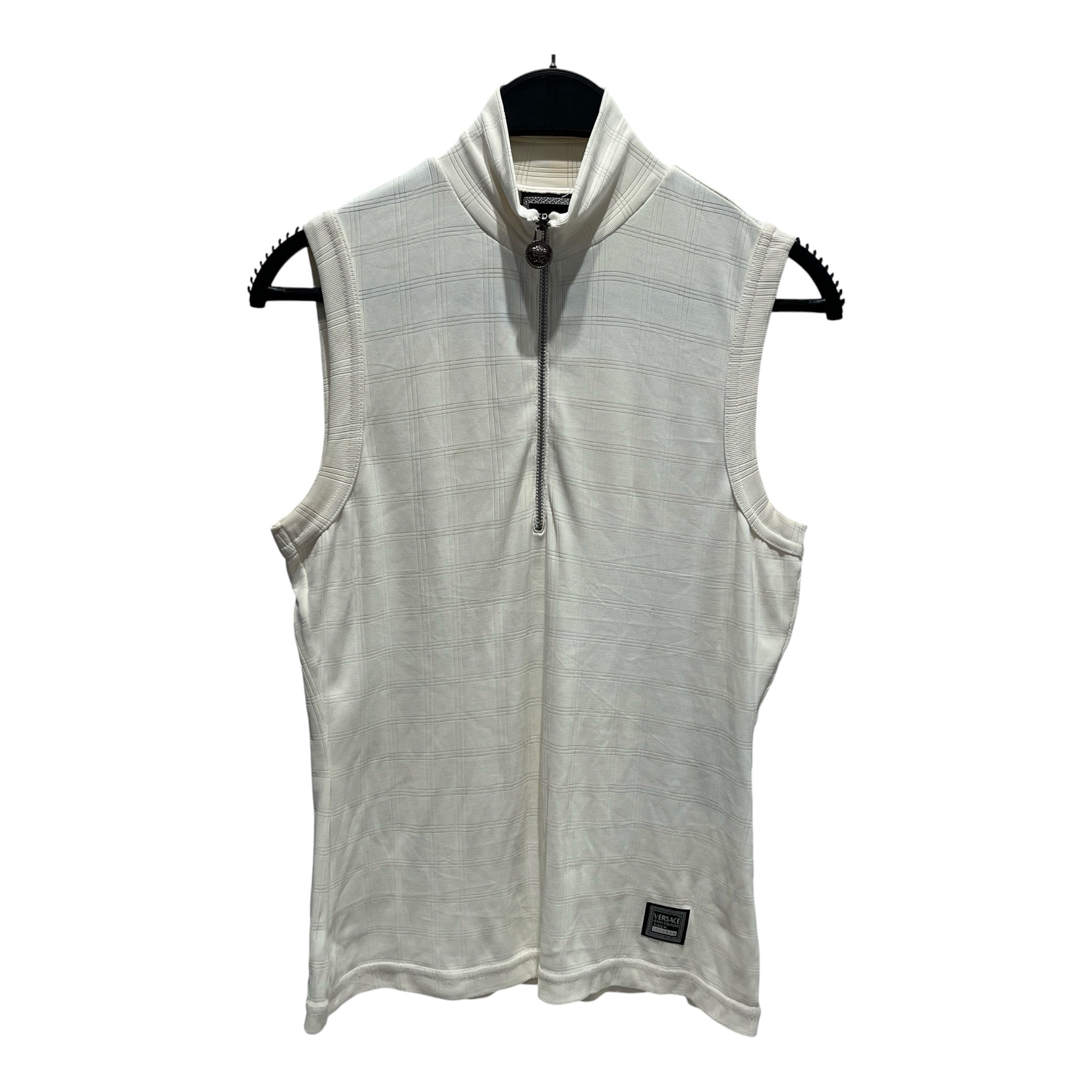 VERSACE JEANS COUTURE/SL Blouse/XS/Plaid/Nylon/WHT/HALF ZIP WITH MEDUSA EMBLEM view 1