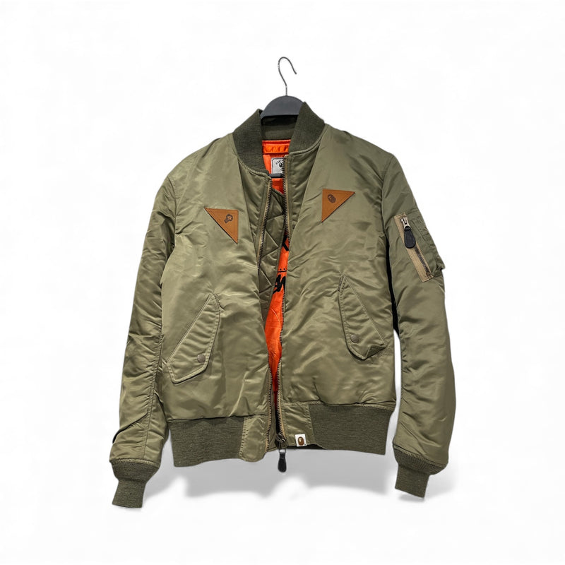 A BATHING APE/STUSSY/Flight Jkt/M/Nylon/GRN/94974grn/orn reversible bomber
