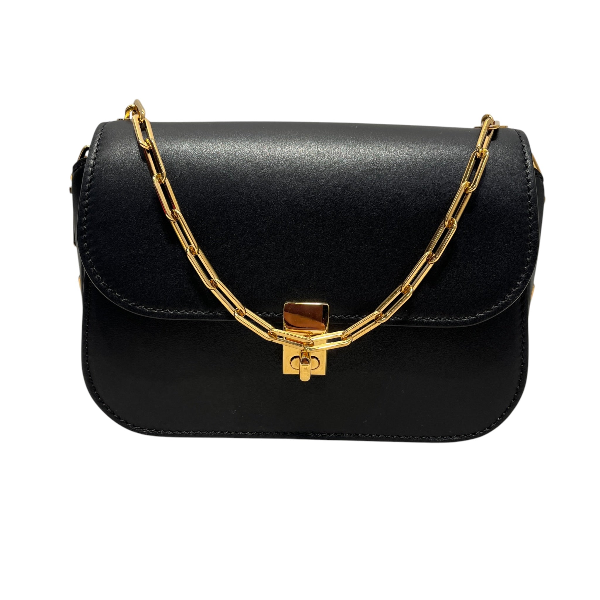 VALENTINO GARAVANI/Cross Body Bag/Leather/IDG/BLK Smooth Leather Chain Link view 1