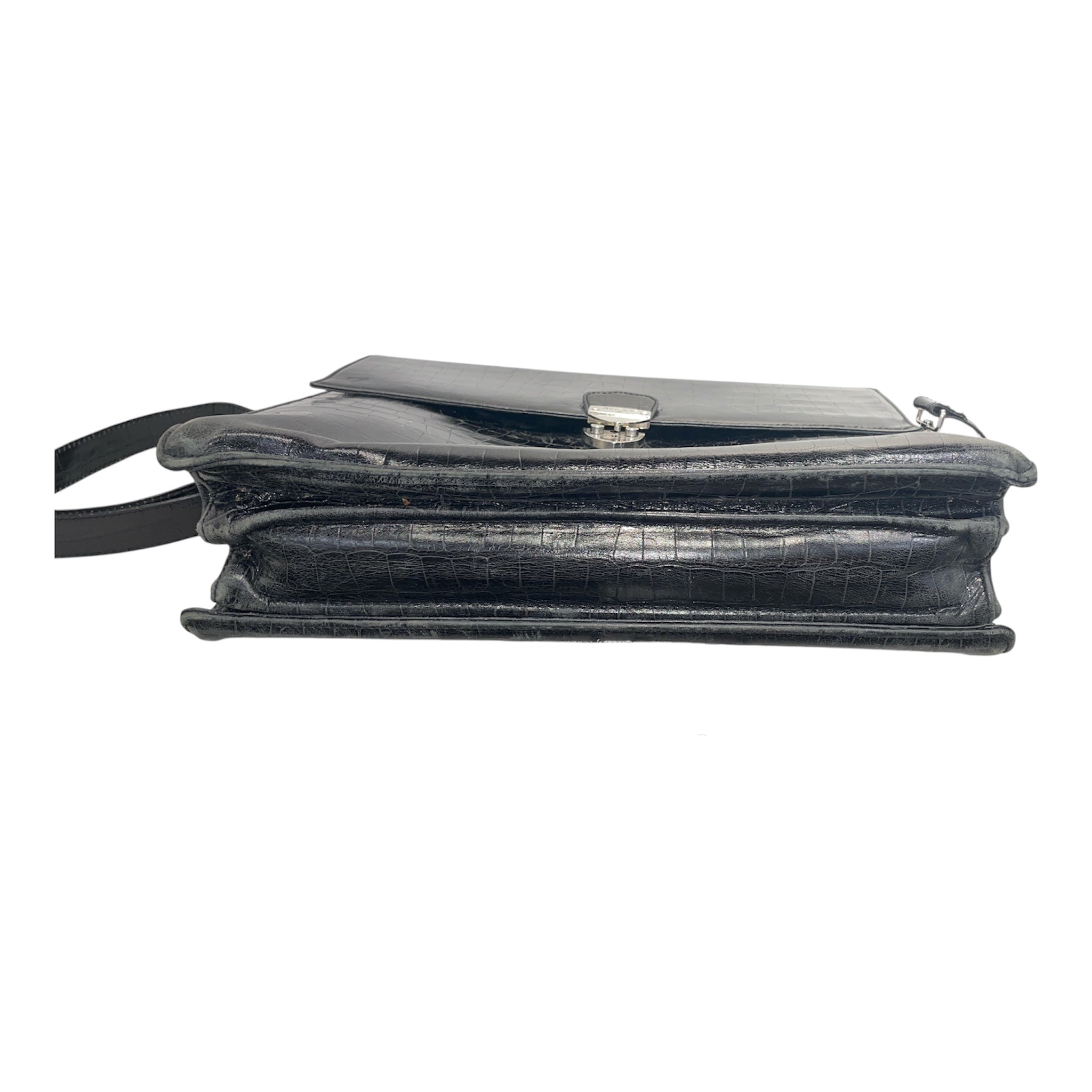 Aspinal of London/Cross Body Bag/Leather/BLK/Croc Embossed Bag view 3
