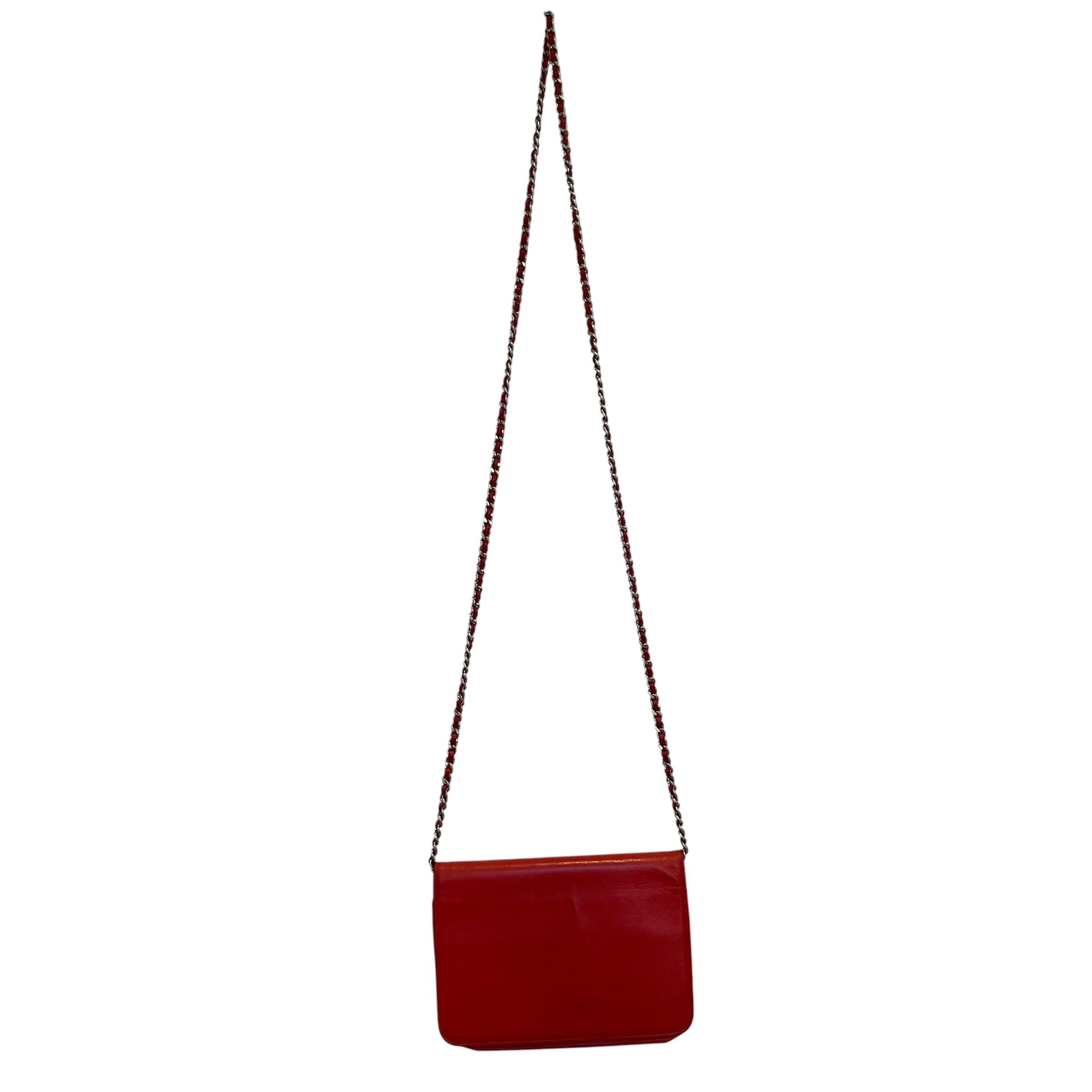 CHANEL/Cross Body Bag/Leather/RED/CHAIN STRAP, SLV HARDWARE view 2
