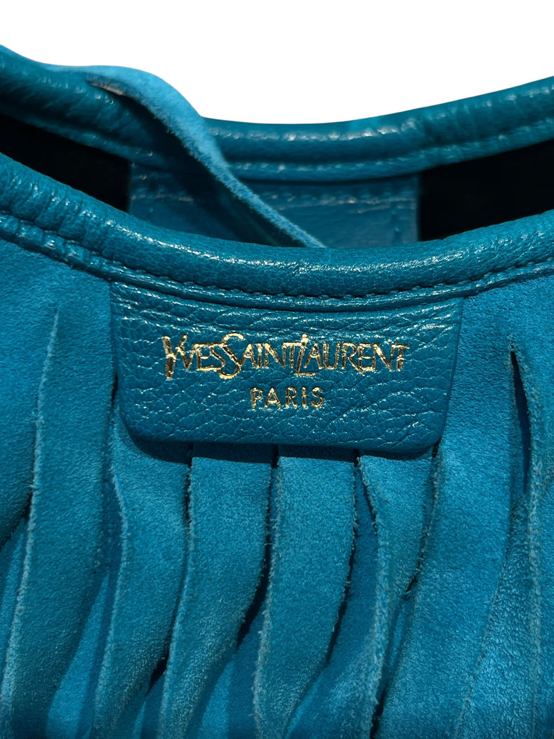 YVES SAINT LAURENT/Hand Bag/S/Suede/BLU/TURQOUIS TASSLE BAG BANGLED