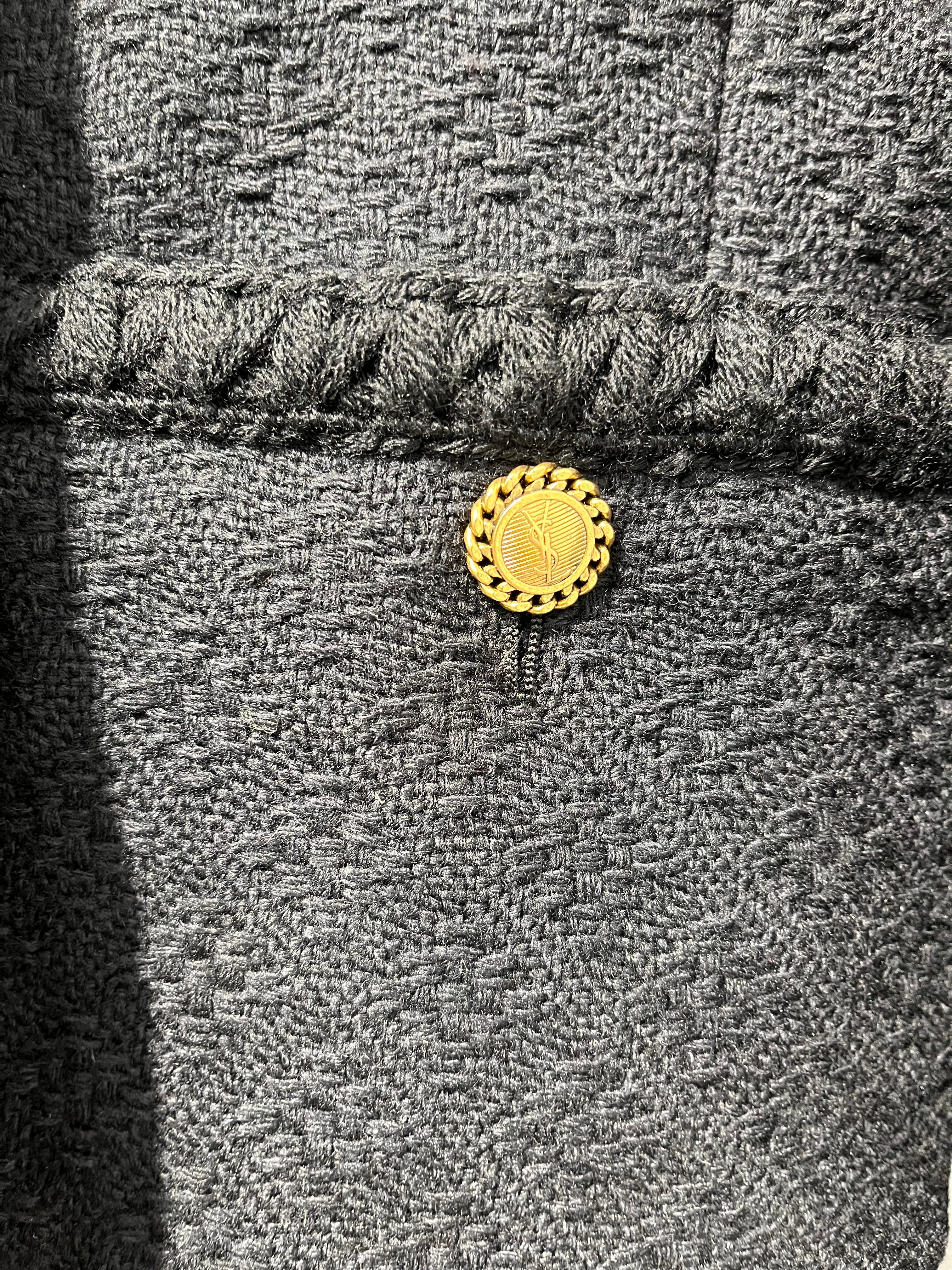 YVES SAINT LAURENT/Blouson/36/Wool/BLK/SHORT TWEED DIAMNT JCKT view 3