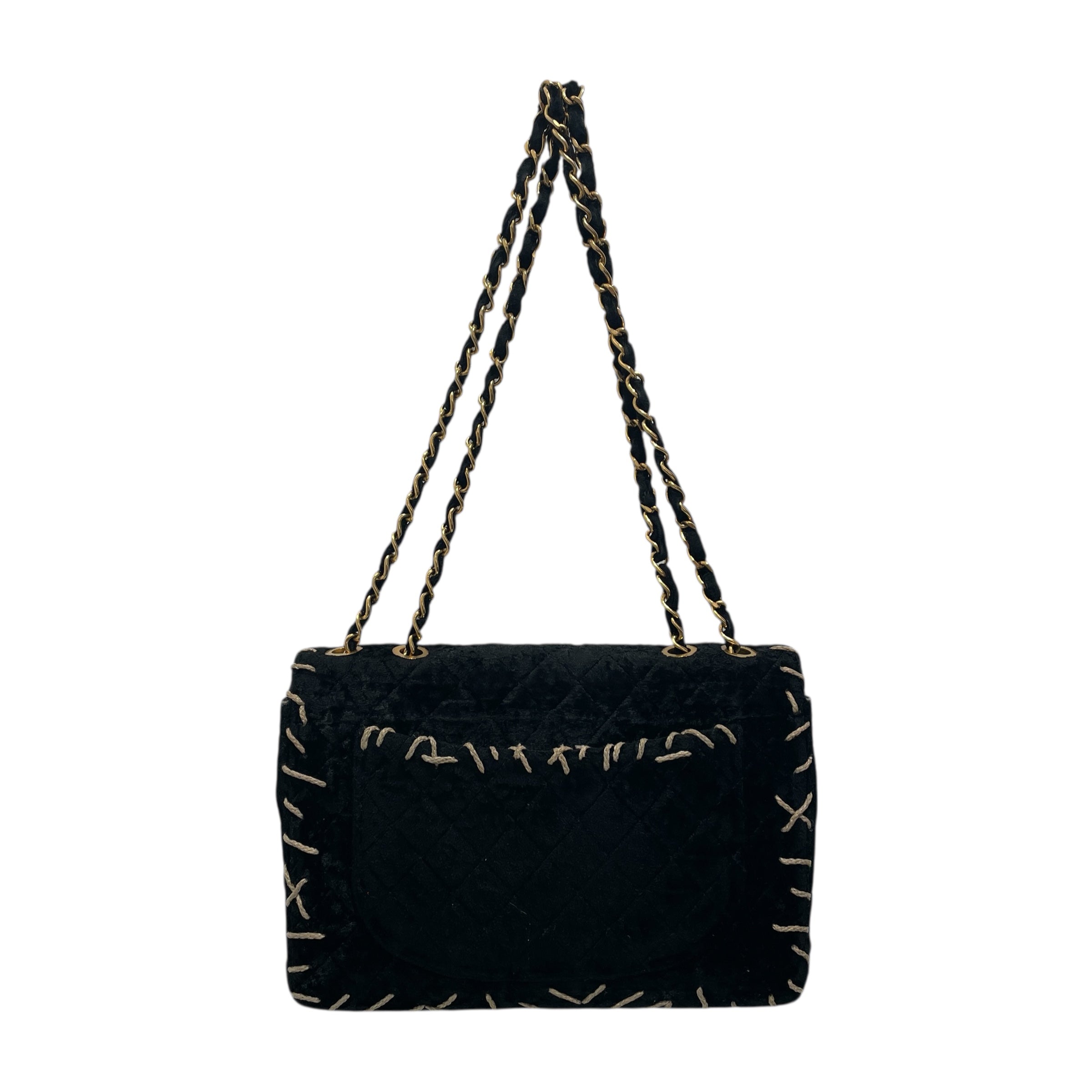CHANEL/Cross Body Bag/Velour/BLK/vintage whip stitch view 3