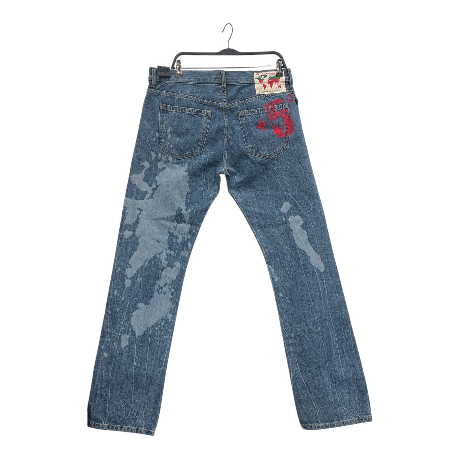 ANGLOMANIA/Vivienne Westwood/Straight Pants/34/Cotton/BLU/Graphic/RED +5 DEGREES SPLATTER BLEACH view 2