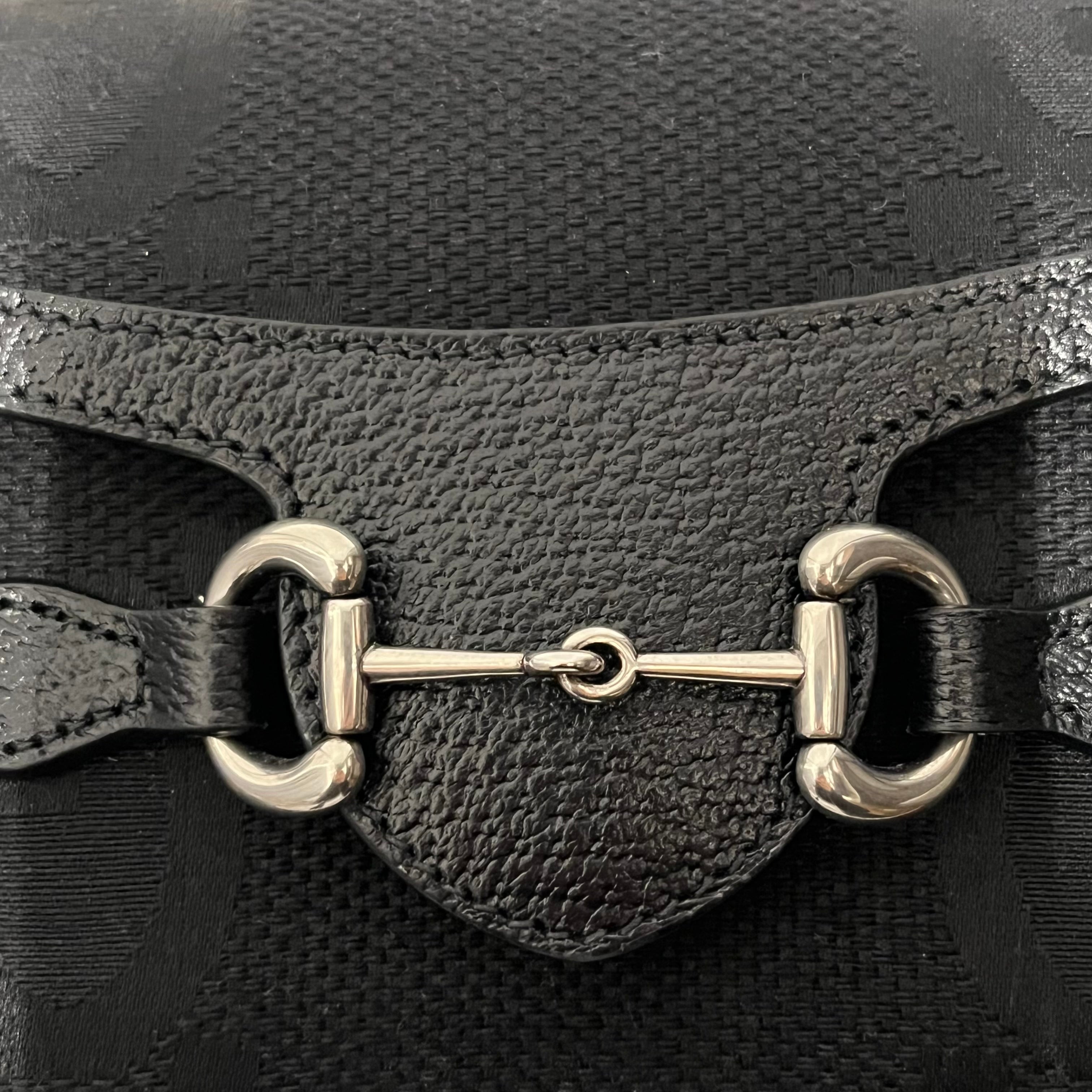 GUCCI/Cross Body Bag/Monogram/Cotton/BLK/Mini Horsebit 1955 Crossbody view 4